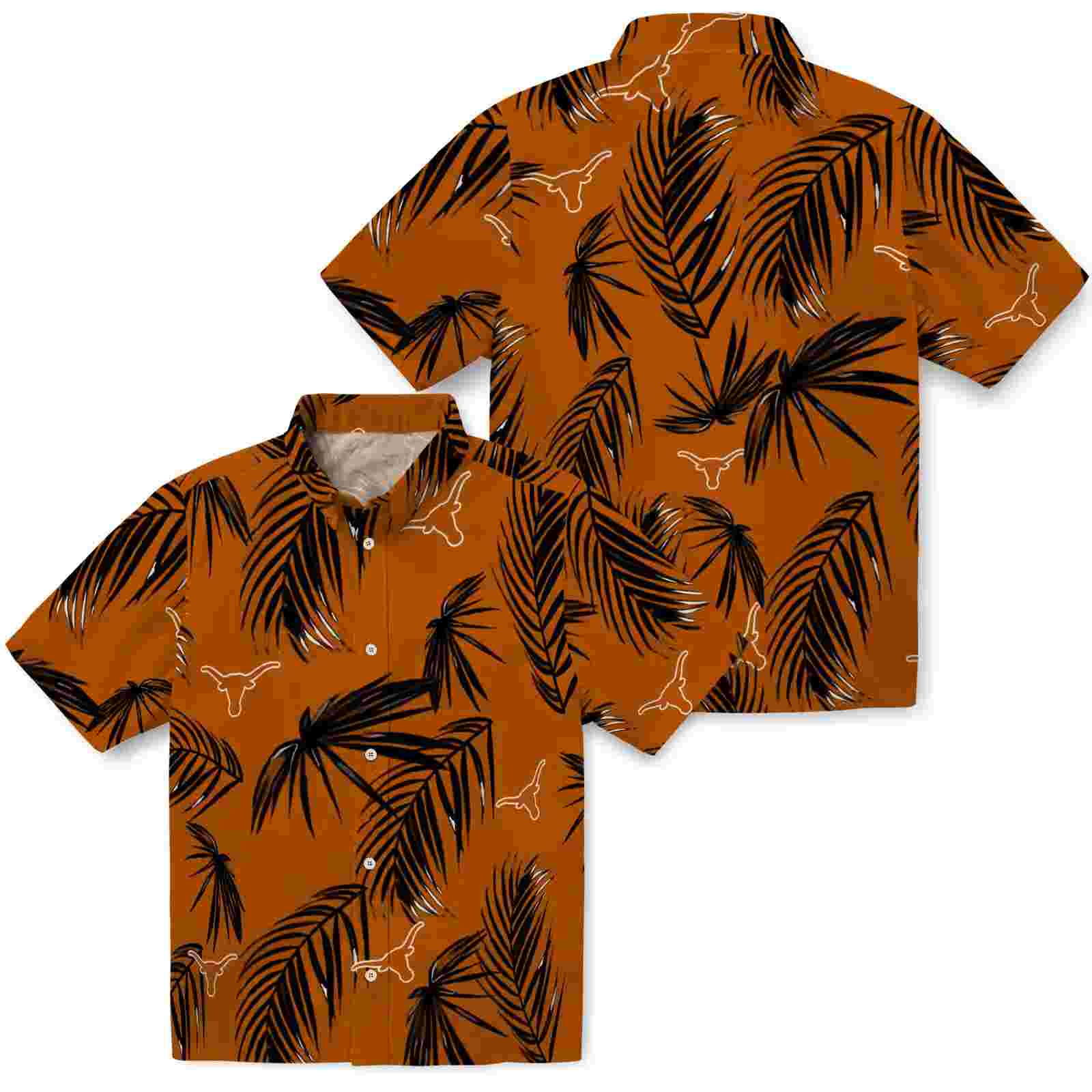 texas longhorns palm leaf orange hawaiian shirt high quality