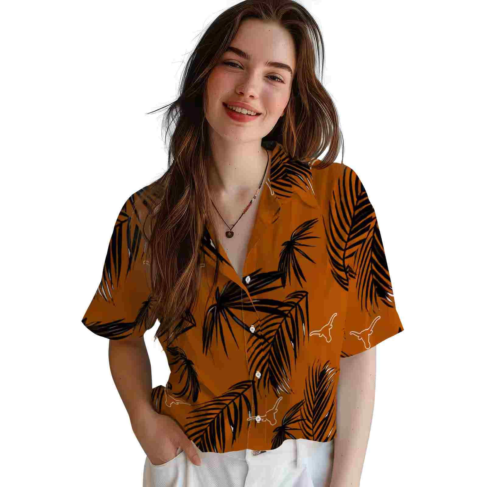 texas longhorns palm leaf orange hawaiian shirt latest model