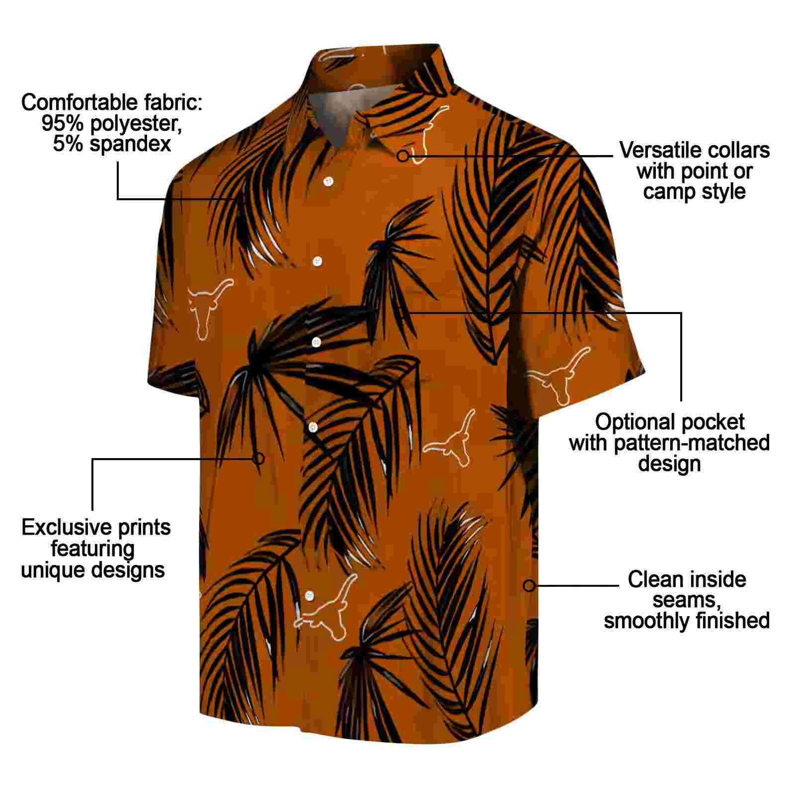 texas longhorns palm leaf orange hawaiian shirt new arrival