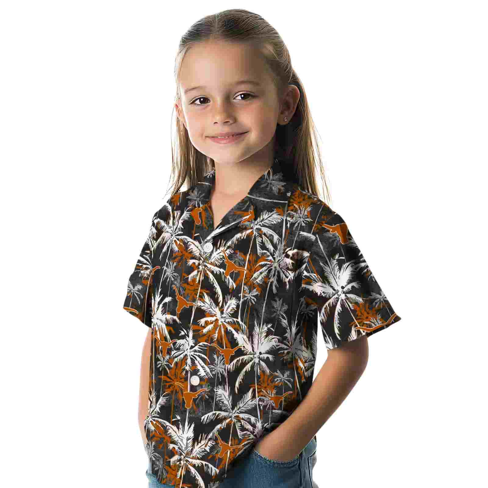 texas longhorns palm pattern orange black hawaiian shirt premium grade