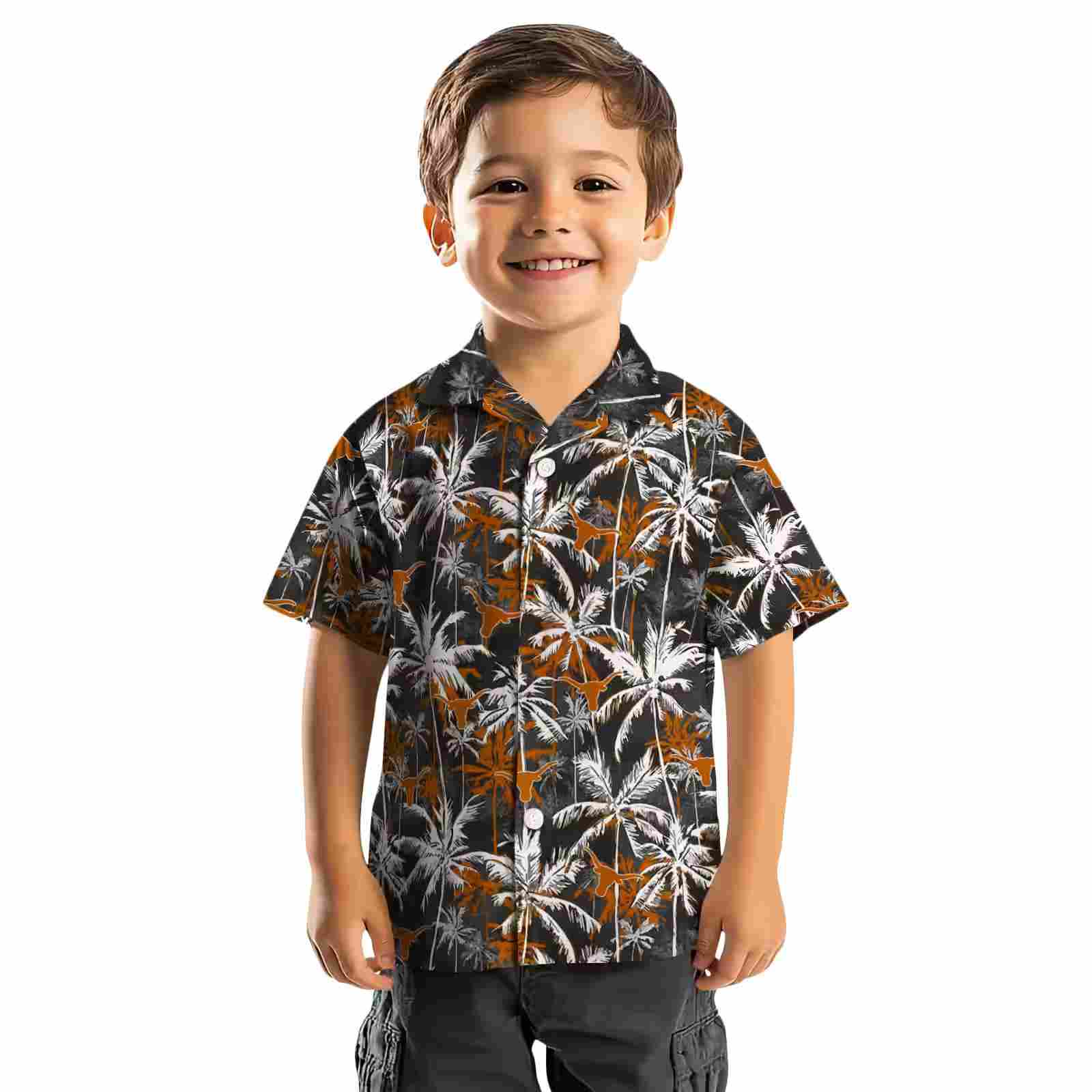 texas longhorns palm pattern orange black hawaiian shirt top rated