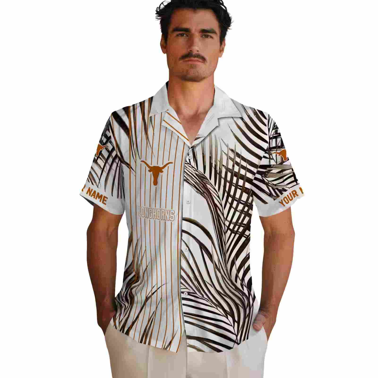 texas longhorns palm stripes orange black white hawaiian shirt fashion forward