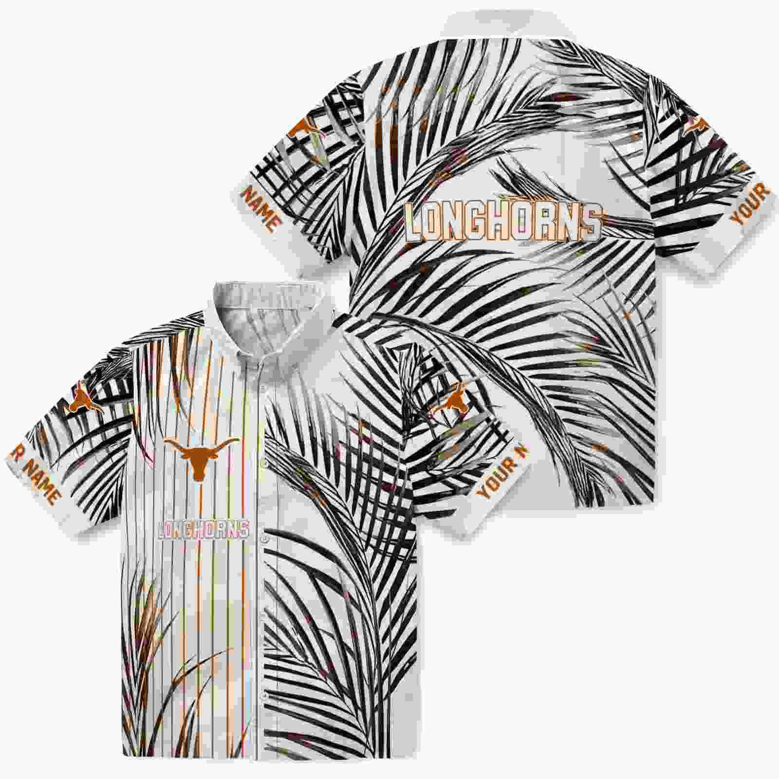 texas longhorns palm stripes orange black white hawaiian shirt high quality