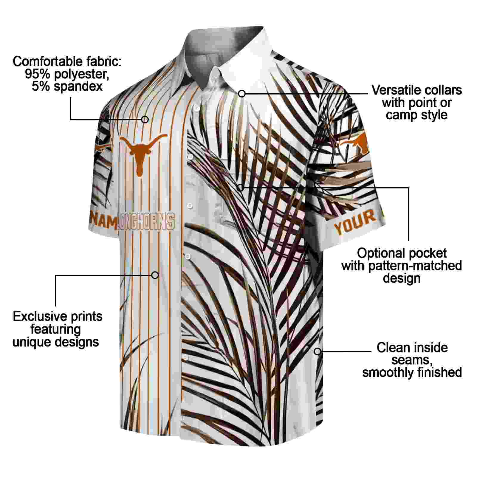 texas longhorns palm stripes orange black white hawaiian shirt new arrival