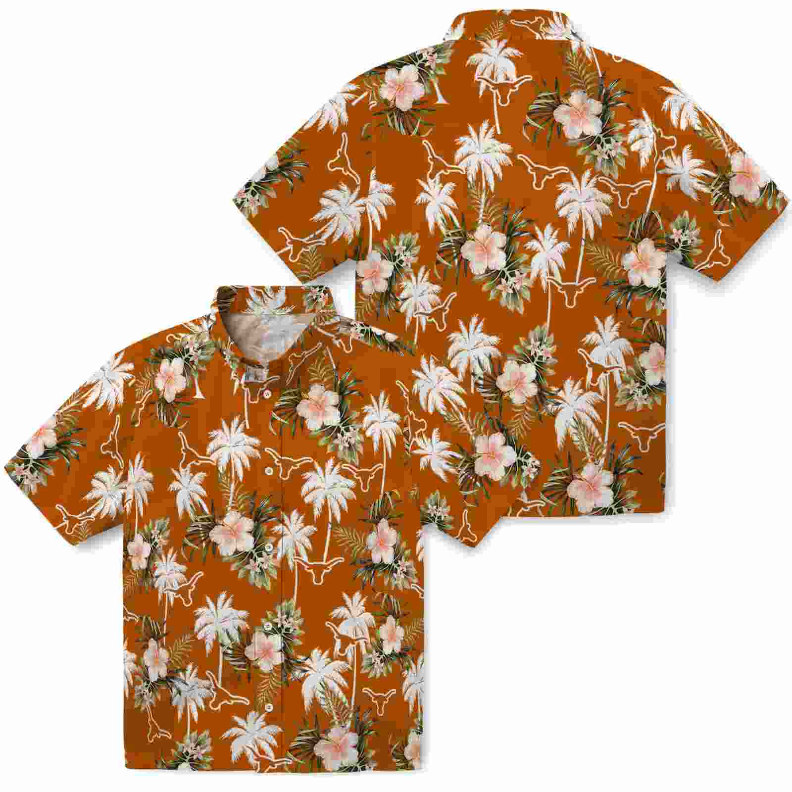 texas longhorns palm tree flower orange hawaiian shirt high quality