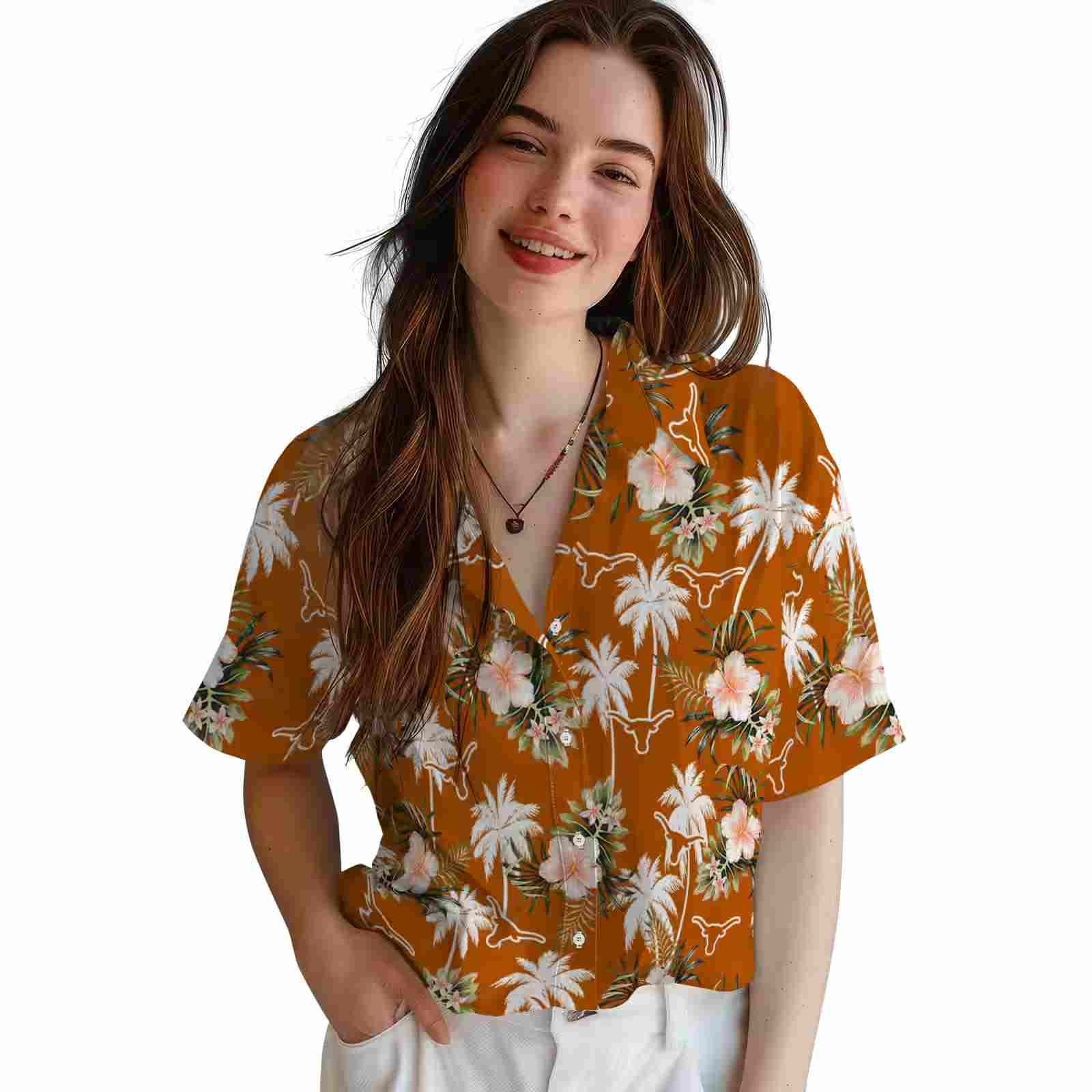 texas longhorns palm tree flower orange hawaiian shirt latest model