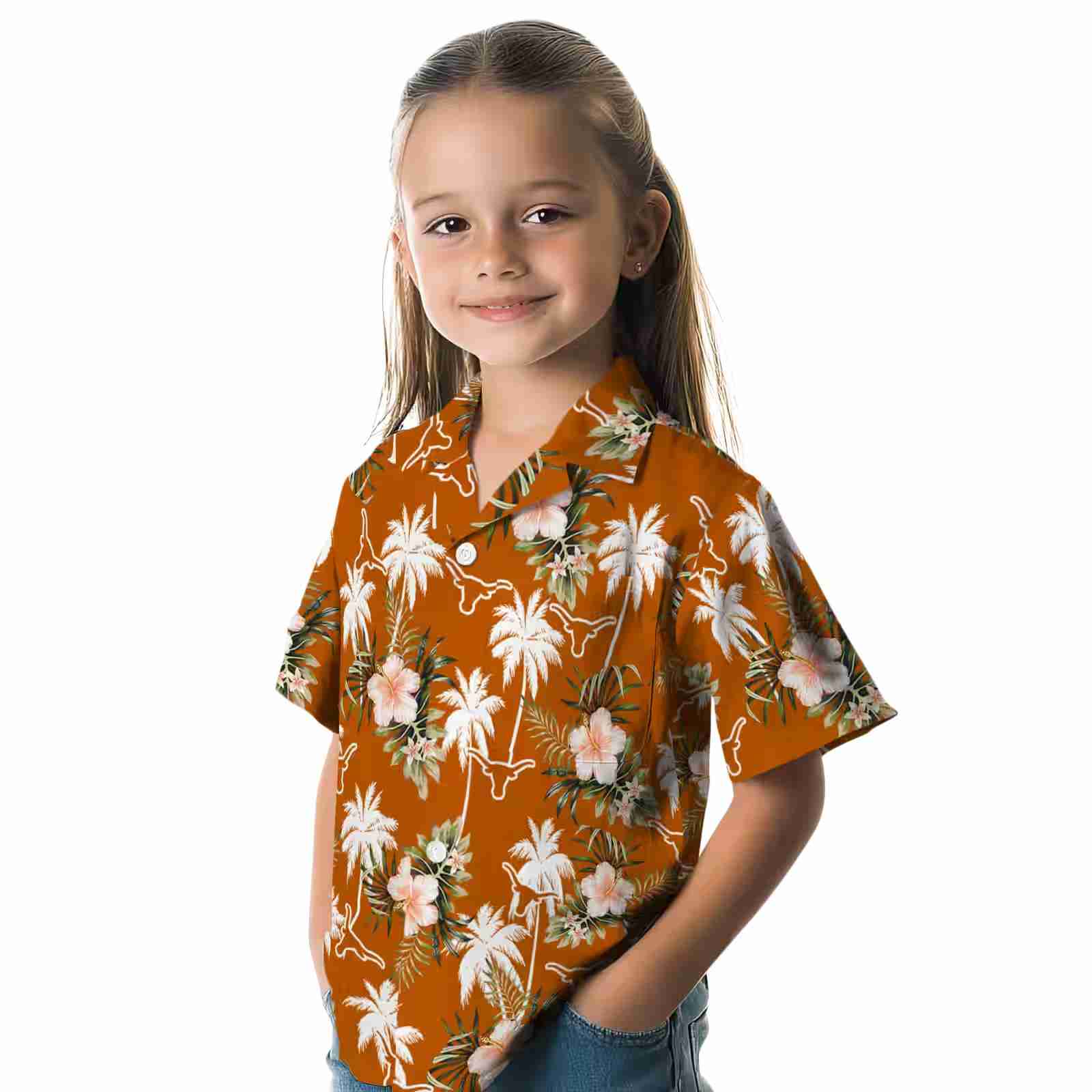 texas longhorns palm tree flower orange hawaiian shirt premium grade