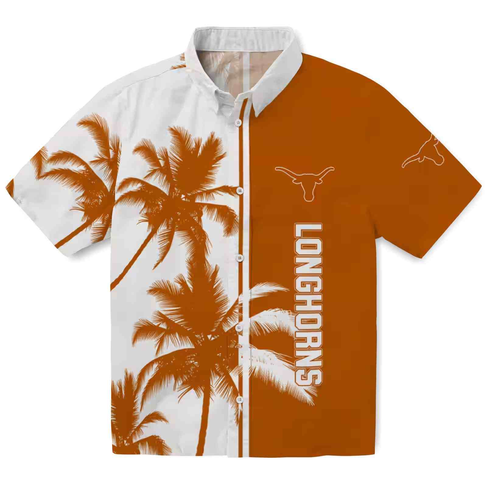 Texas Longhorns Palm Trees Orange White Hawaiian Shirt