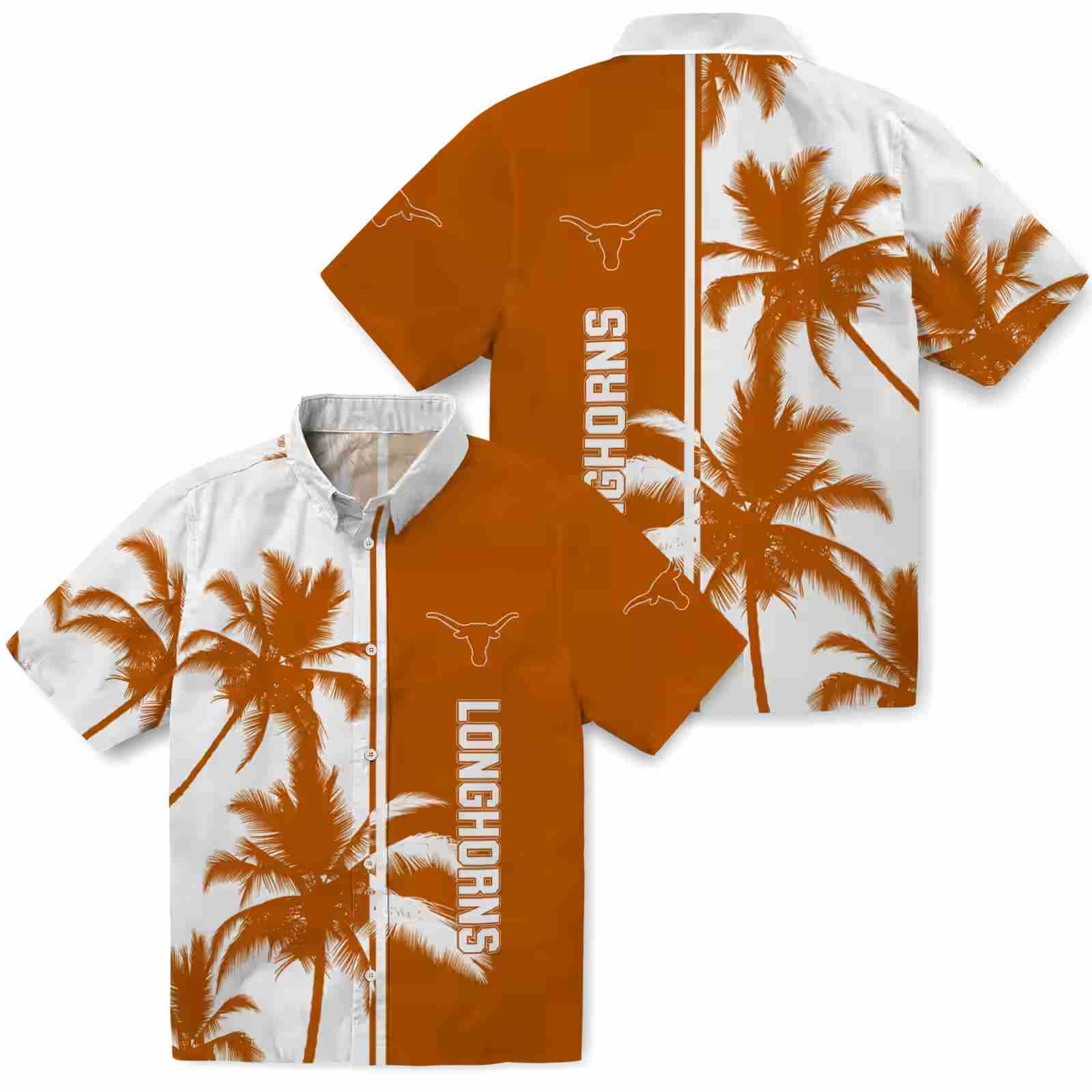 texas longhorns palm trees orange white hawaiian shirt high quality