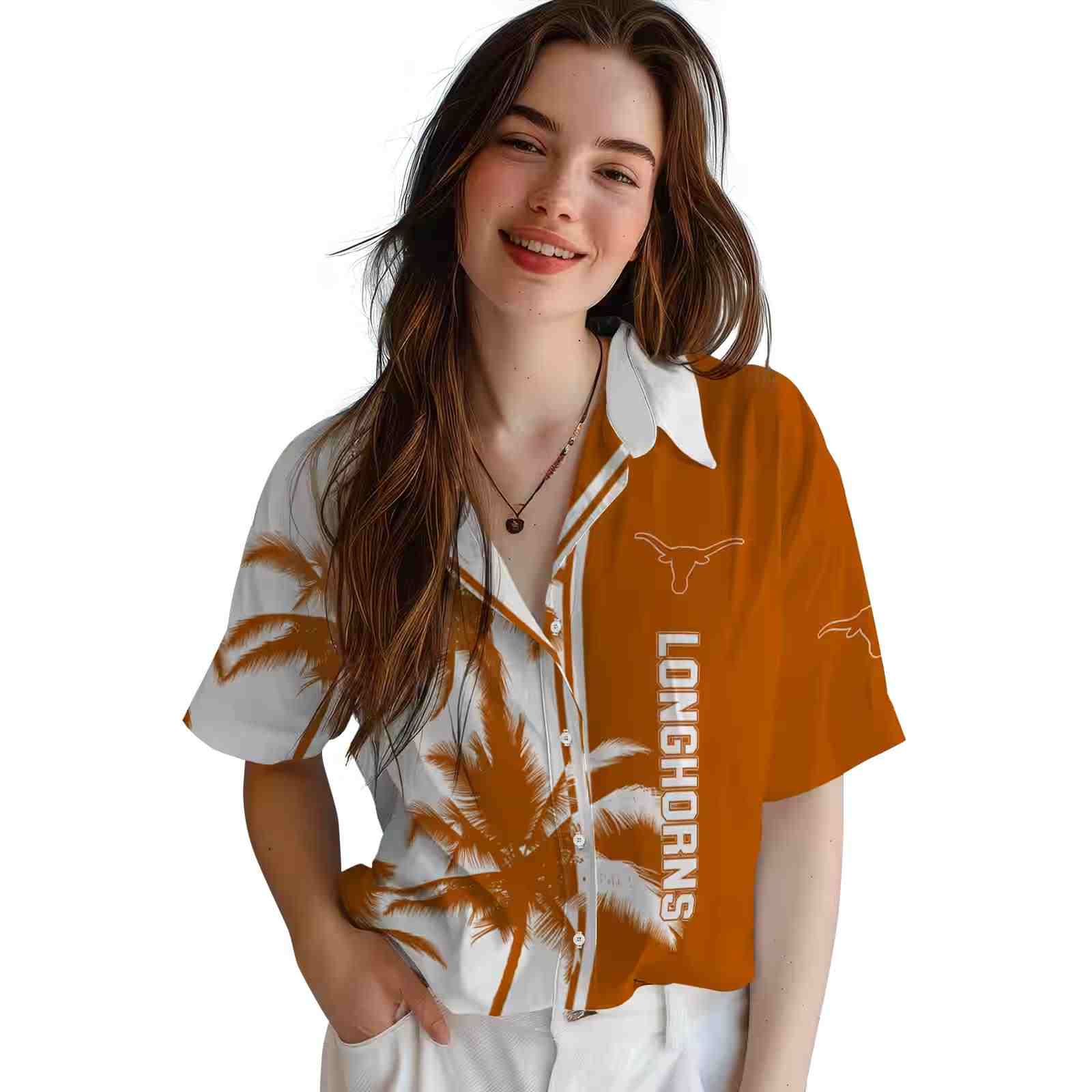 texas longhorns palm trees orange white hawaiian shirt latest model