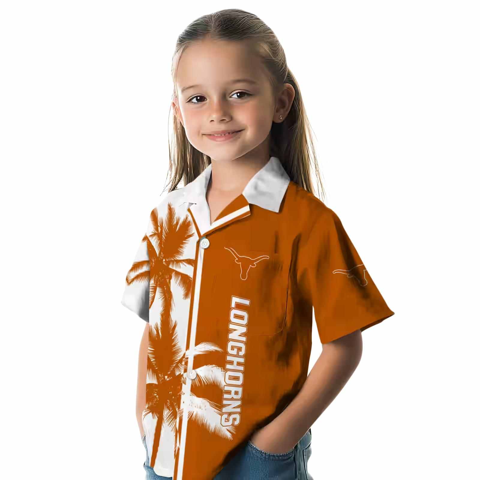 texas longhorns palm trees orange white hawaiian shirt premium grade