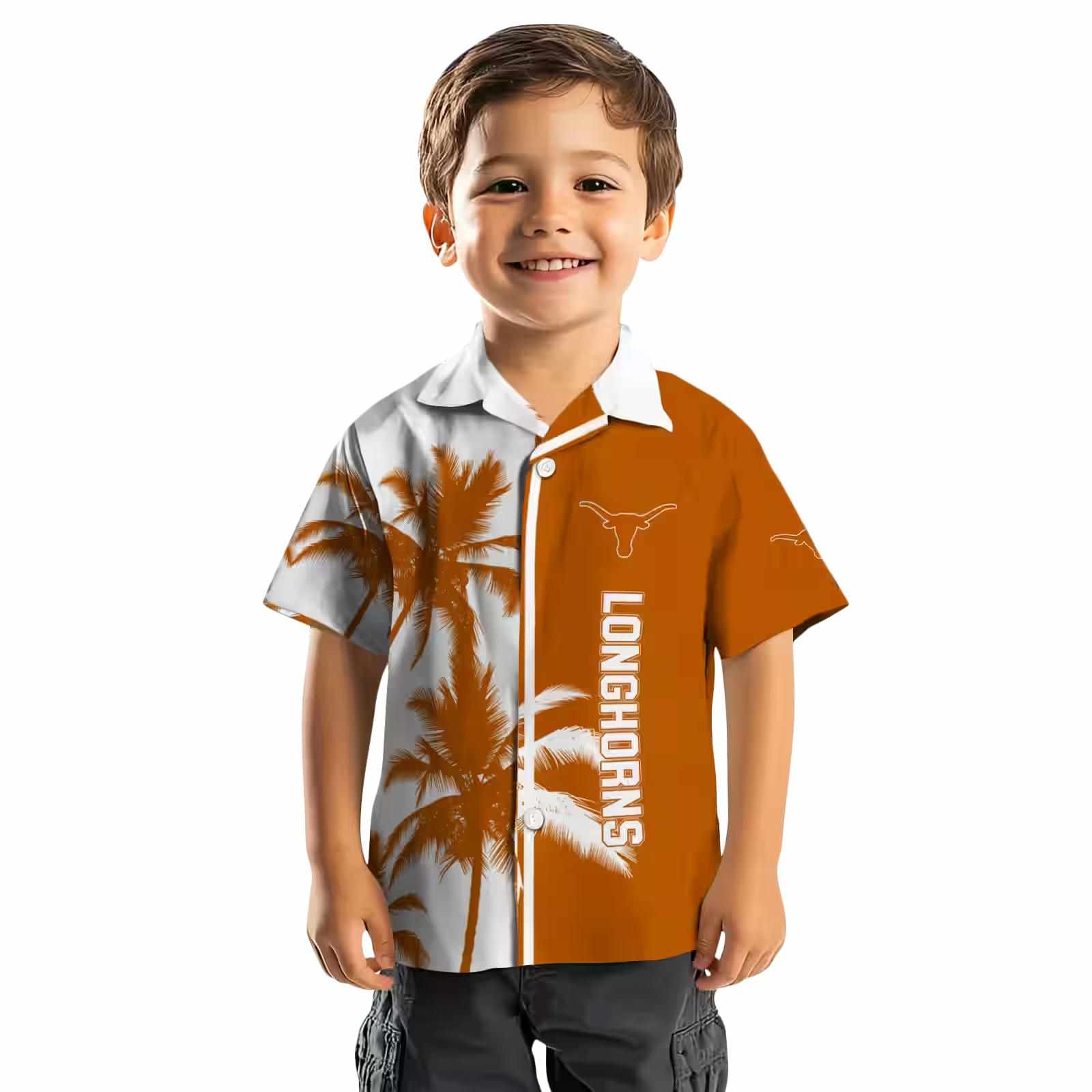 texas longhorns palm trees orange white hawaiian shirt top rated