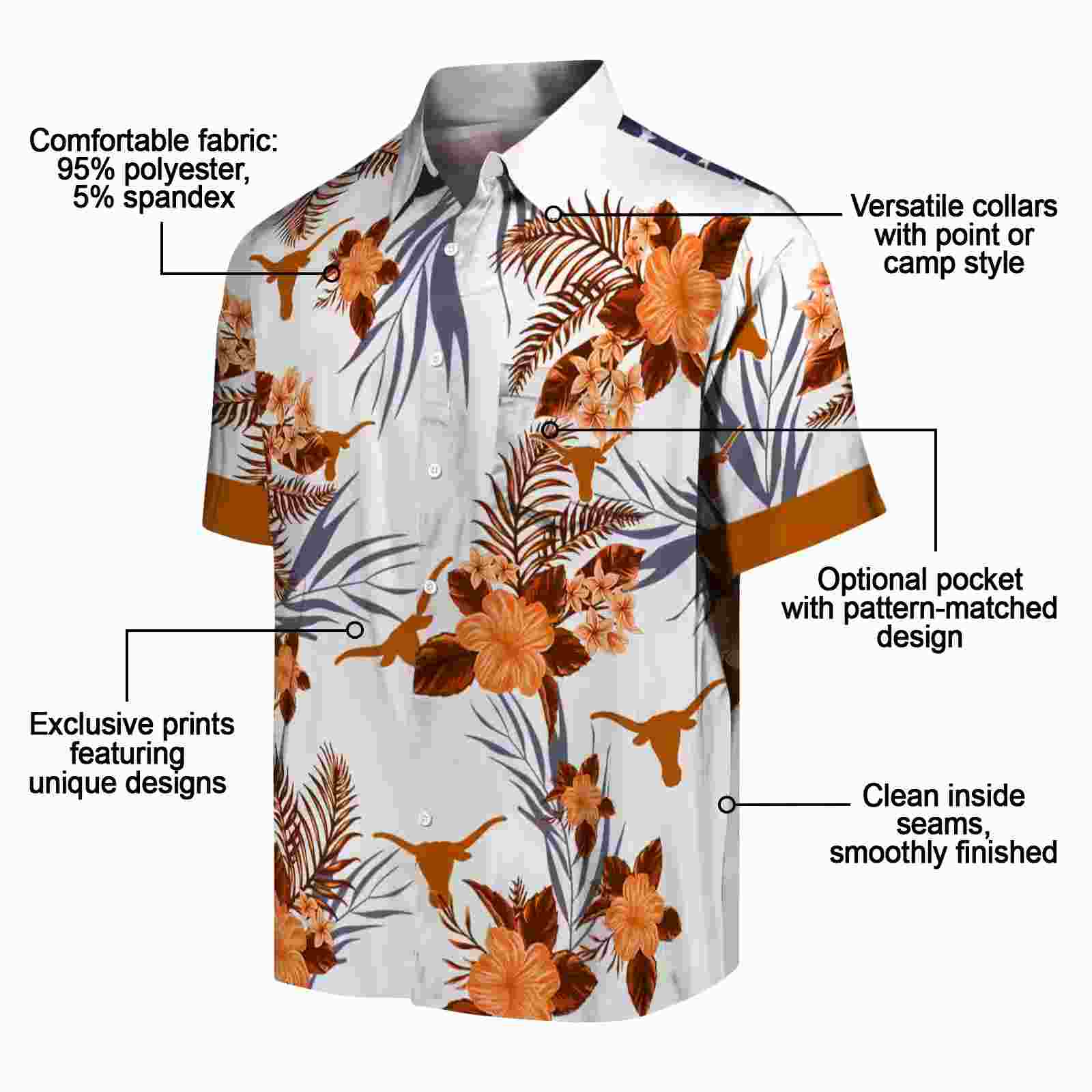 texas longhorns patriotic hibiscus design orange white hawaiian shirt new arrival