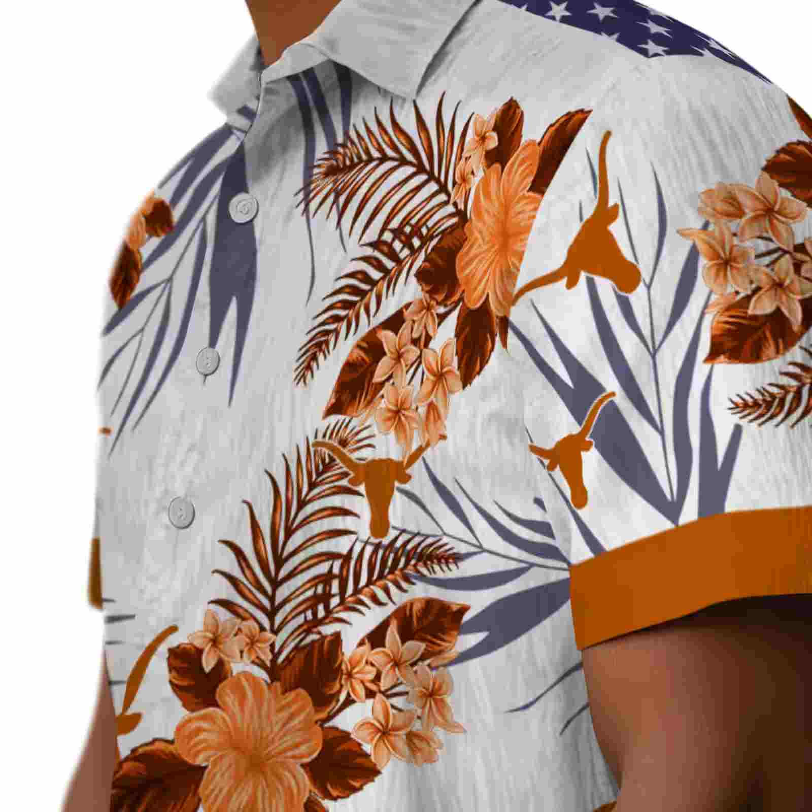 texas longhorns patriotic hibiscus design orange white hawaiian shirt trendy