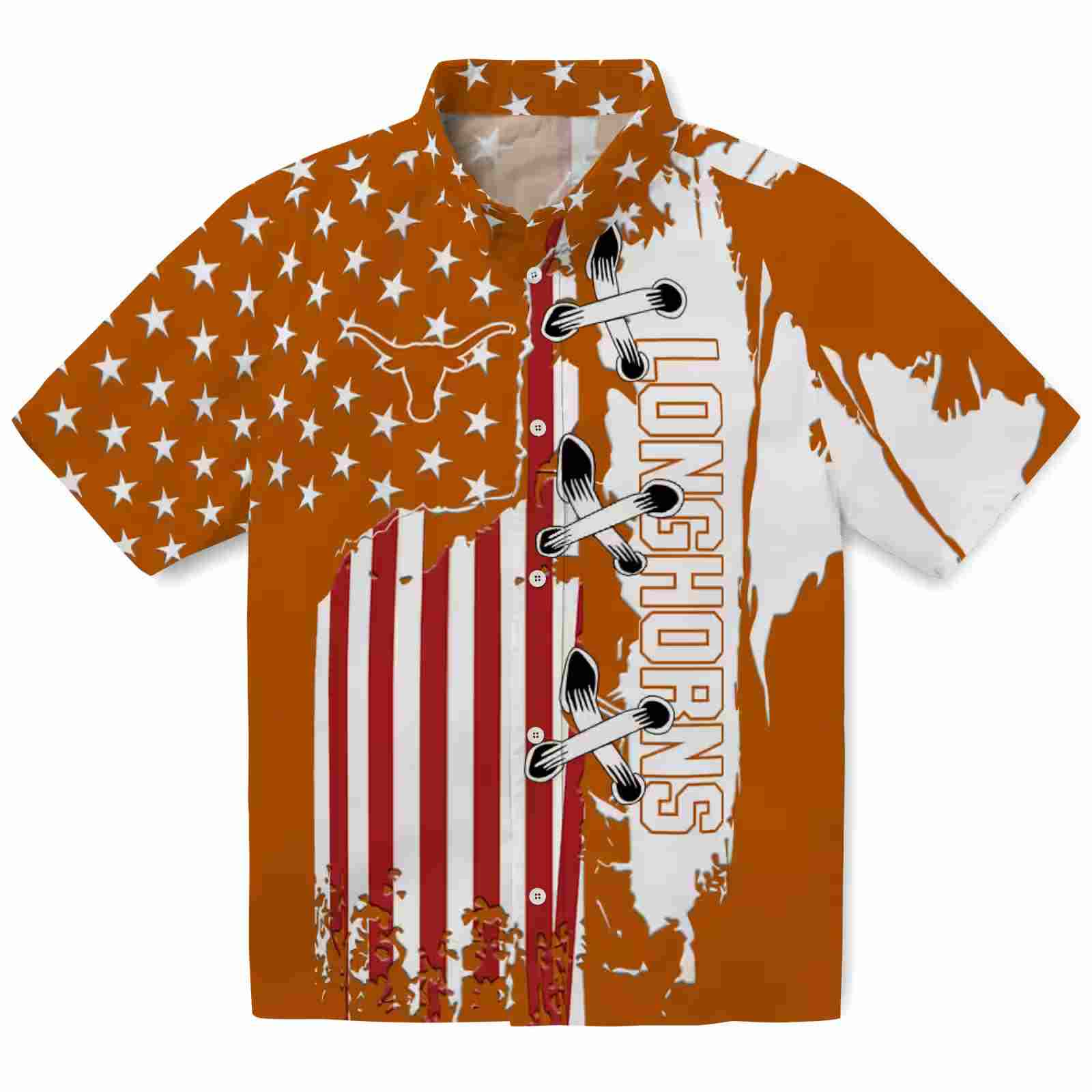 Texas Longhorns Stitched Flag Orange Hawaiian Shirt