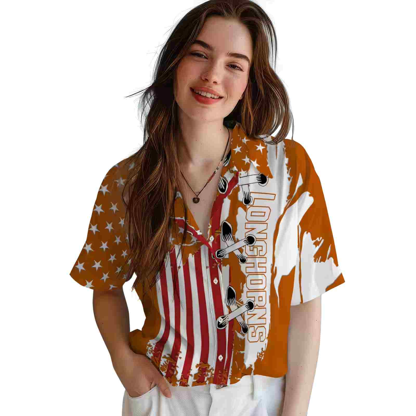 texas longhorns stitched flag orange hawaiian shirt latest model