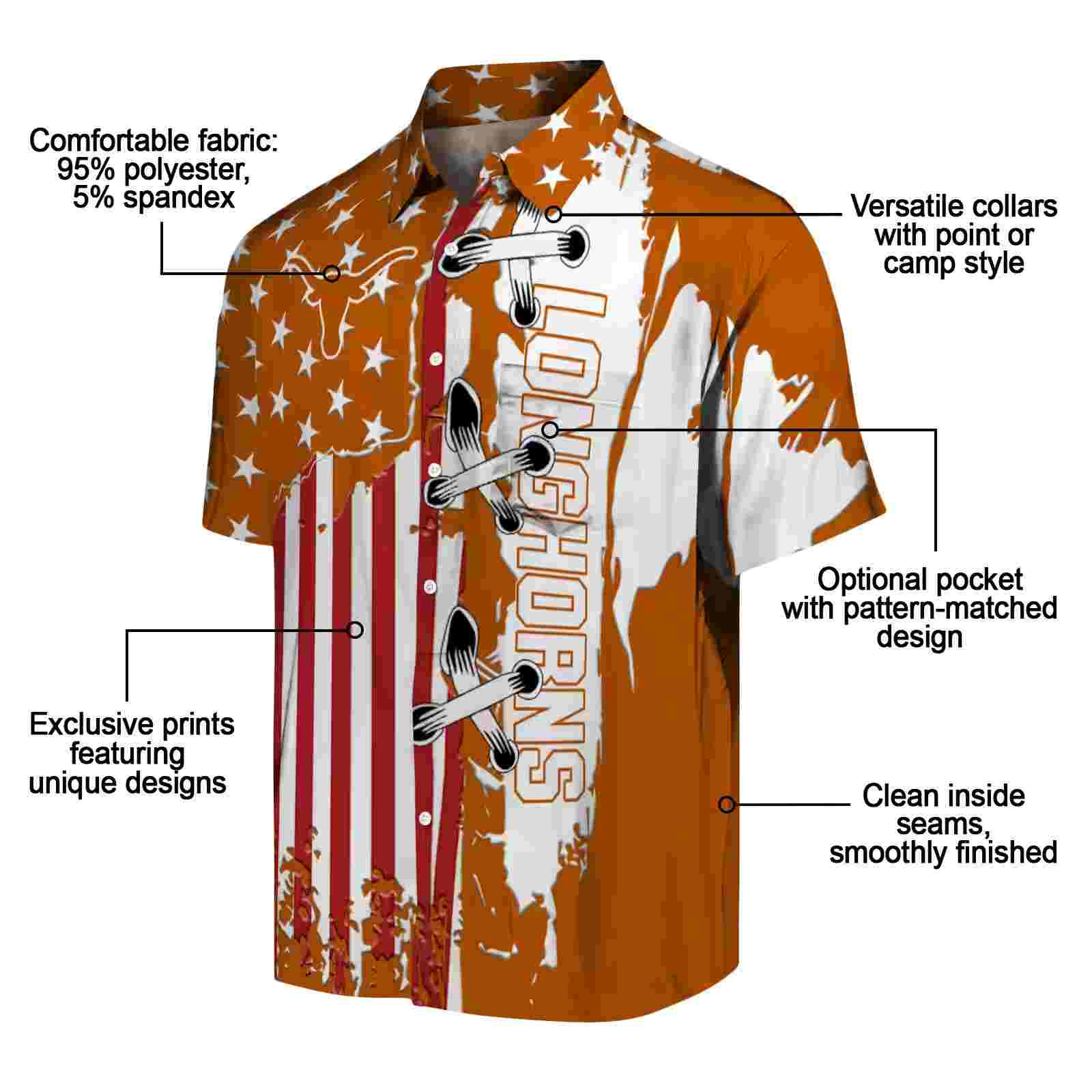 texas longhorns stitched flag orange hawaiian shirt new arrival