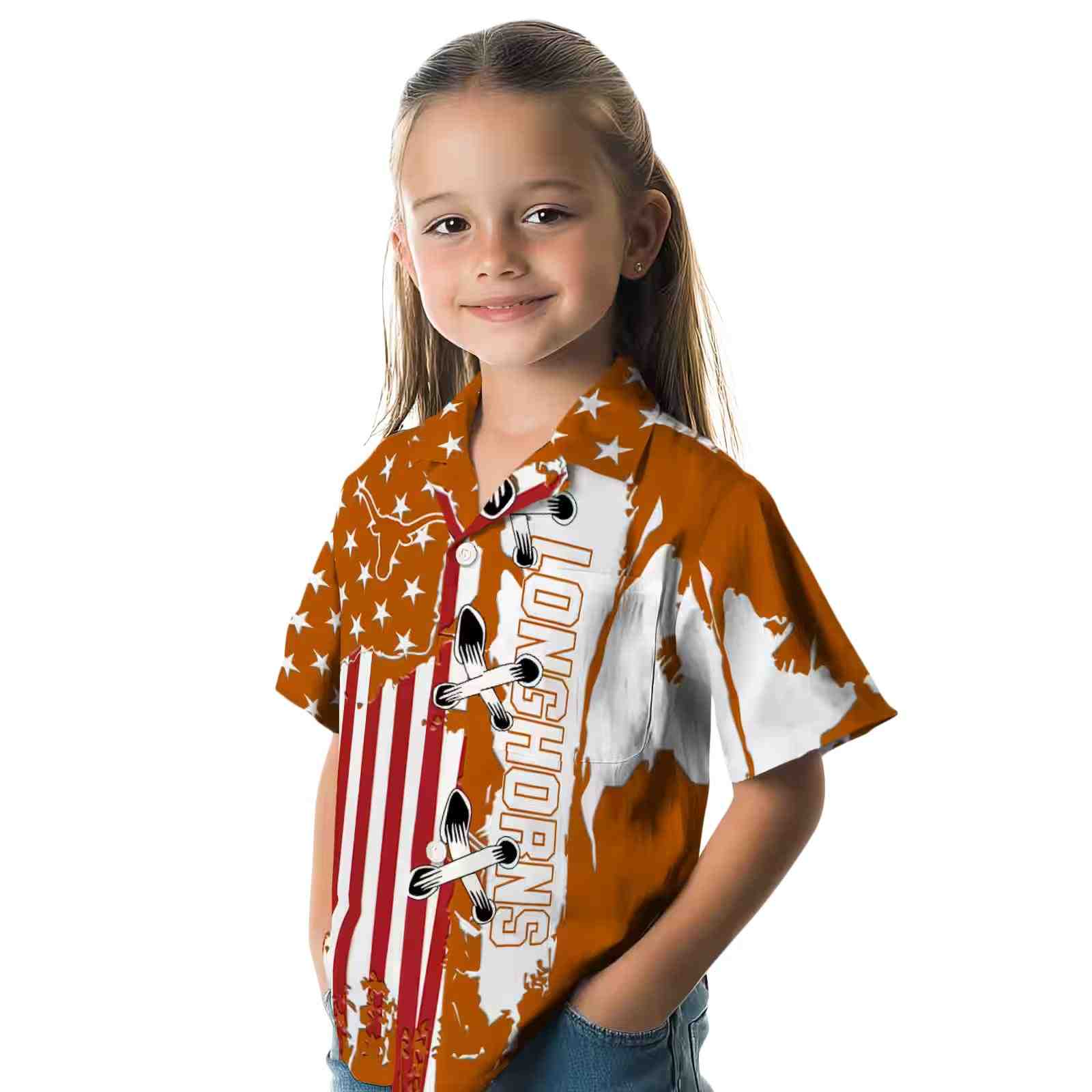 texas longhorns stitched flag orange hawaiian shirt premium grade