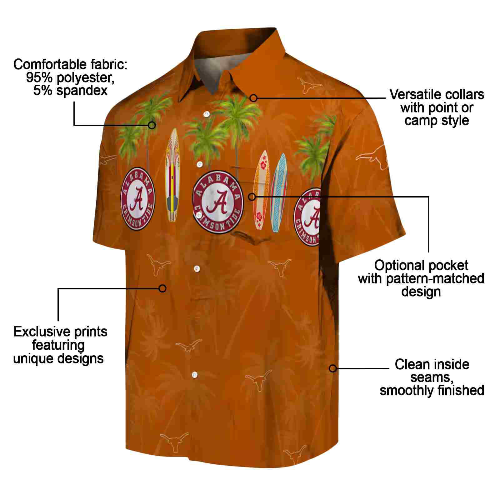 texas longhorns surfboard palm orange hawaiian shirt new arrival