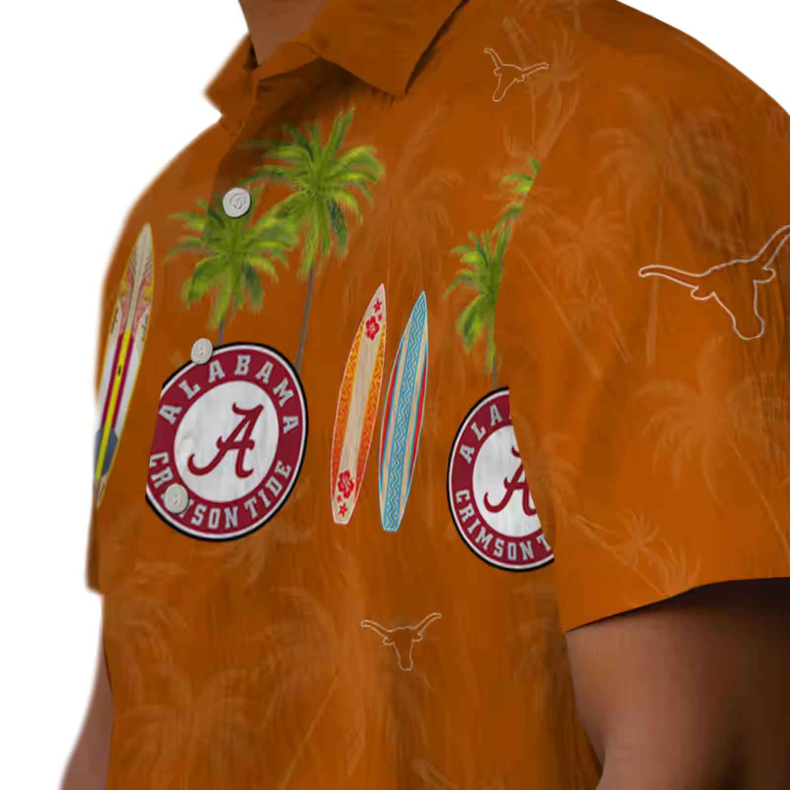 texas longhorns surfboard palm orange hawaiian shirt trendy