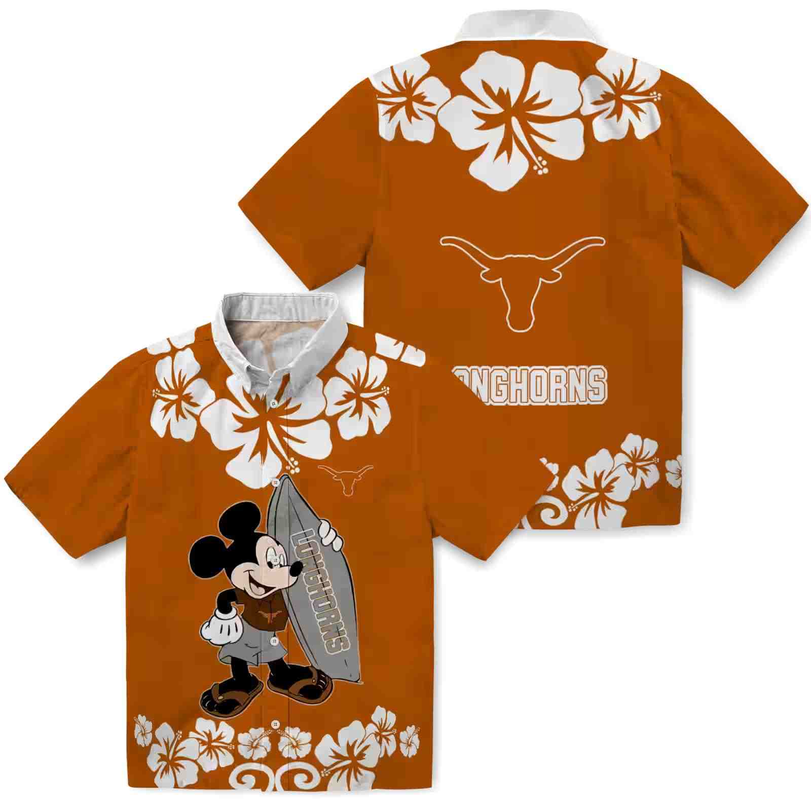 texas longhorns surfing mickey orange hawaiian shirt high quality