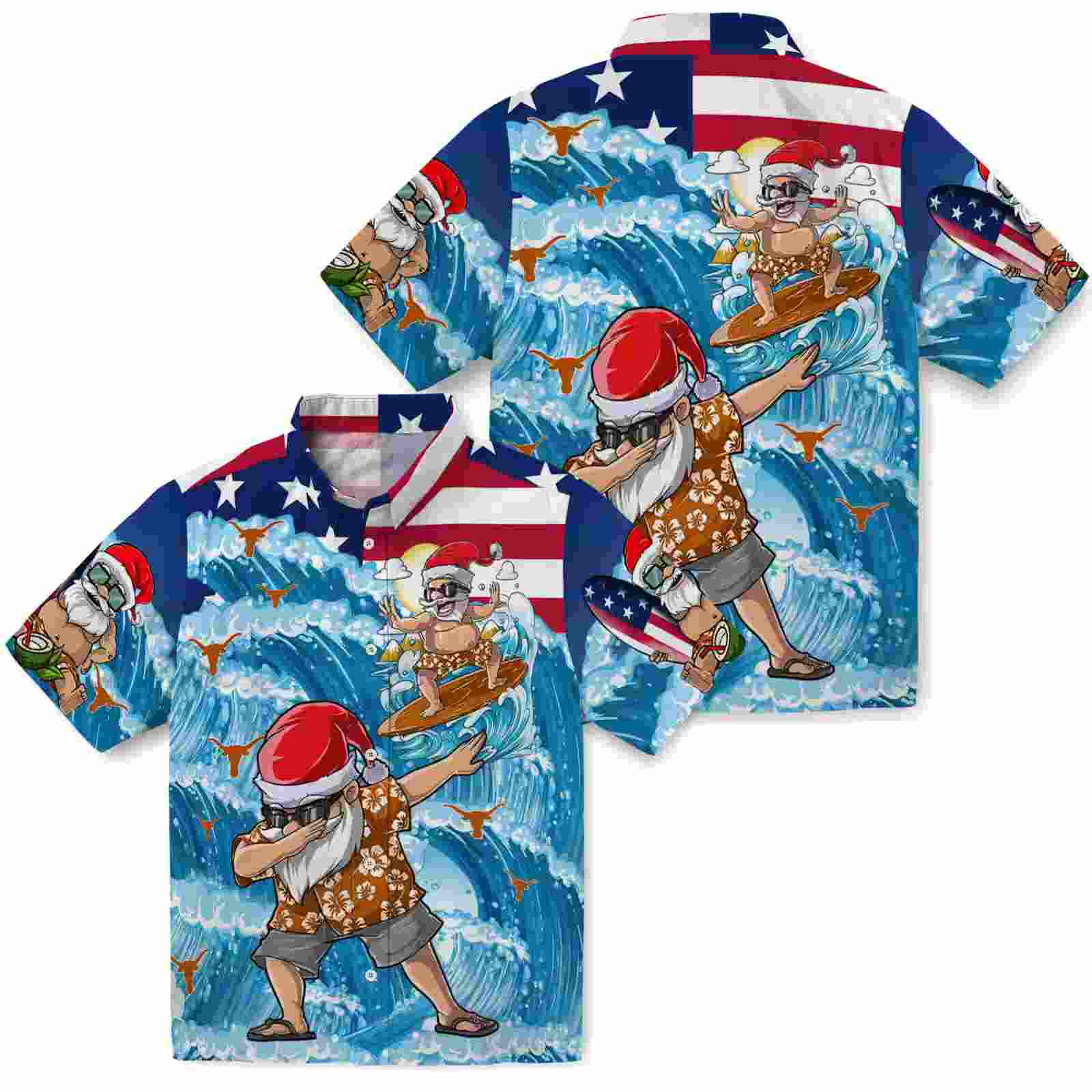 texas longhorns surfing santa blue hawaiian shirt high quality