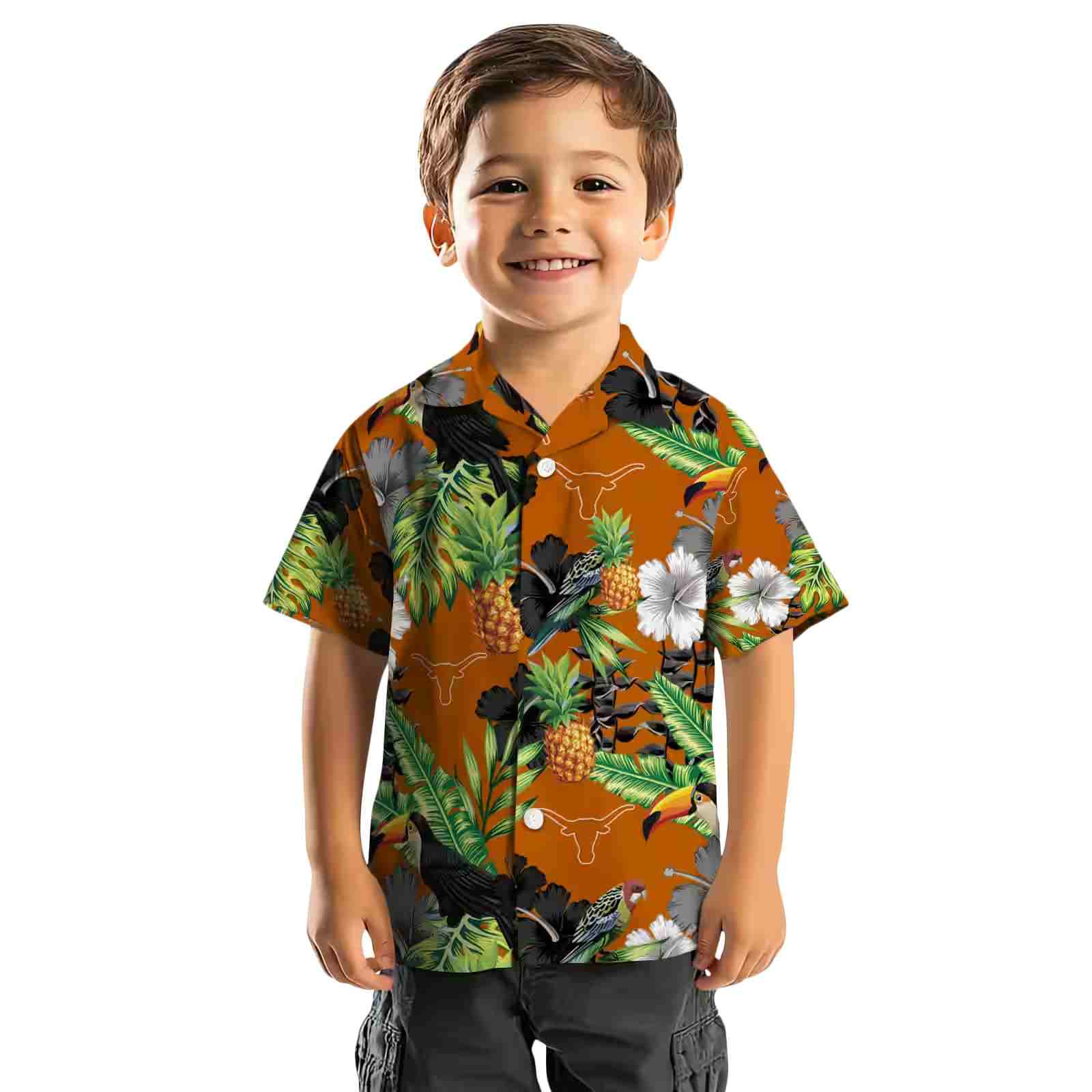 texas longhorns toucan hibiscus pineapple orange green hawaiian shirt top rated