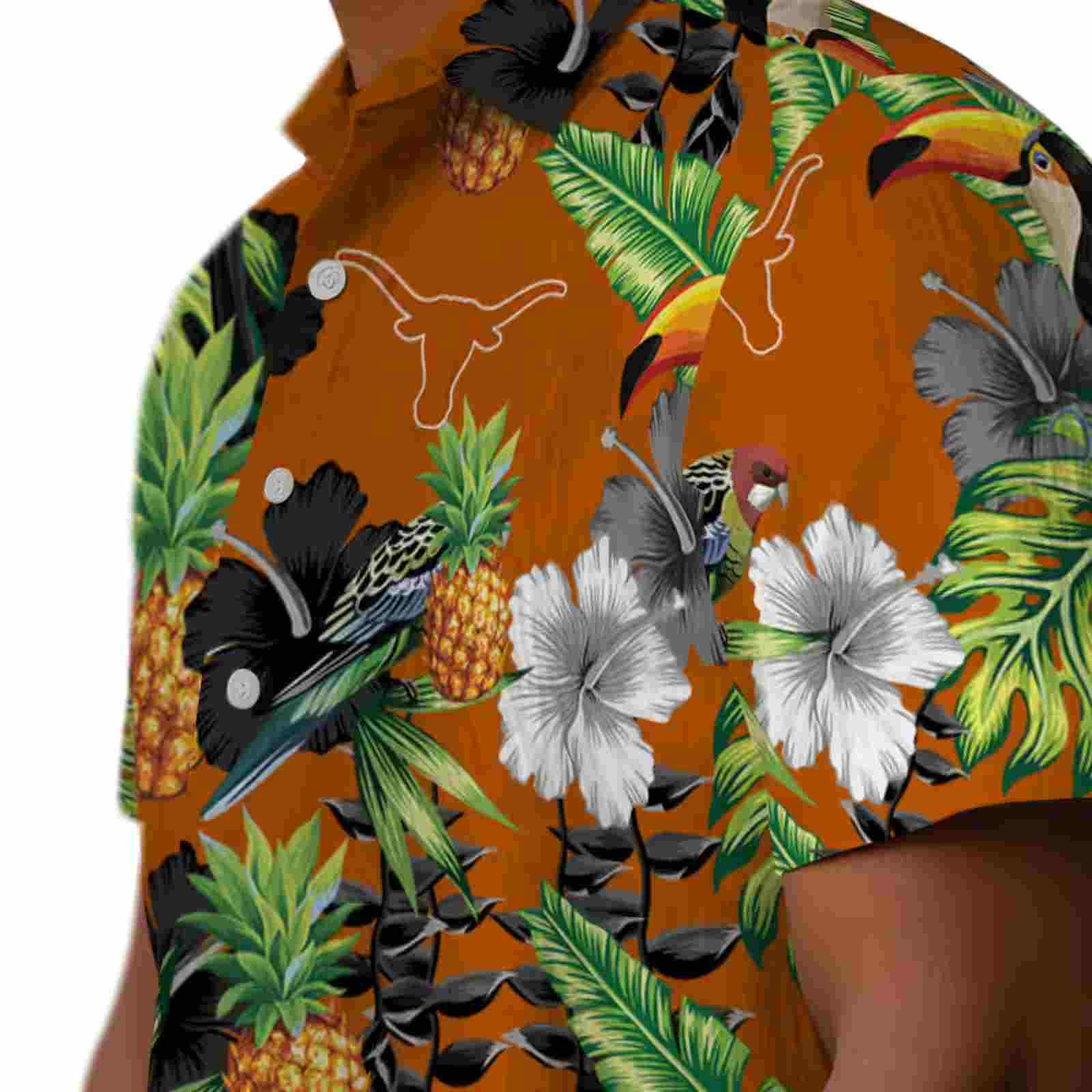 texas longhorns toucan hibiscus pineapple orange green hawaiian shirt trendy