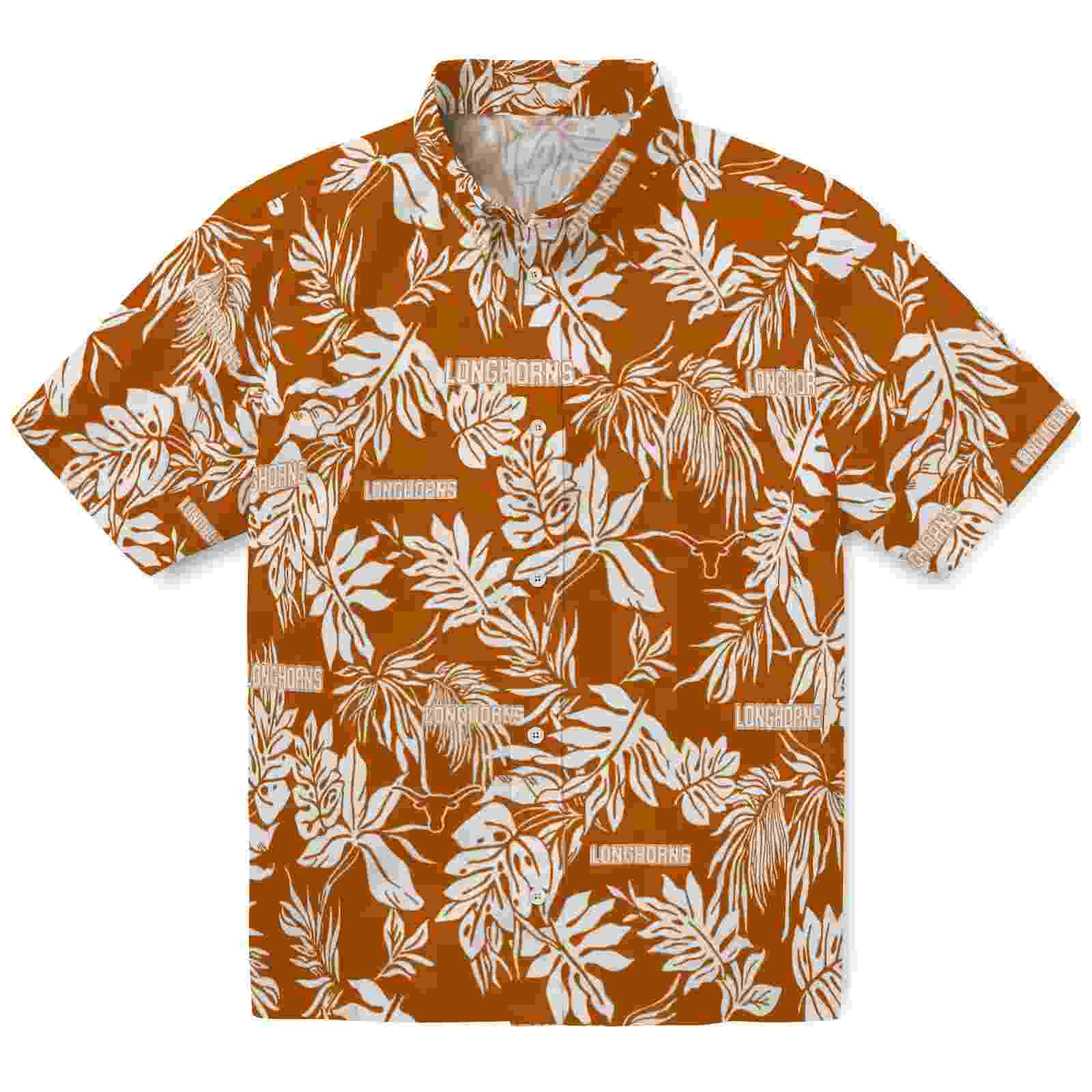 Texas Longhorns Tropical Leaf Orange White Hawaiian Shirt