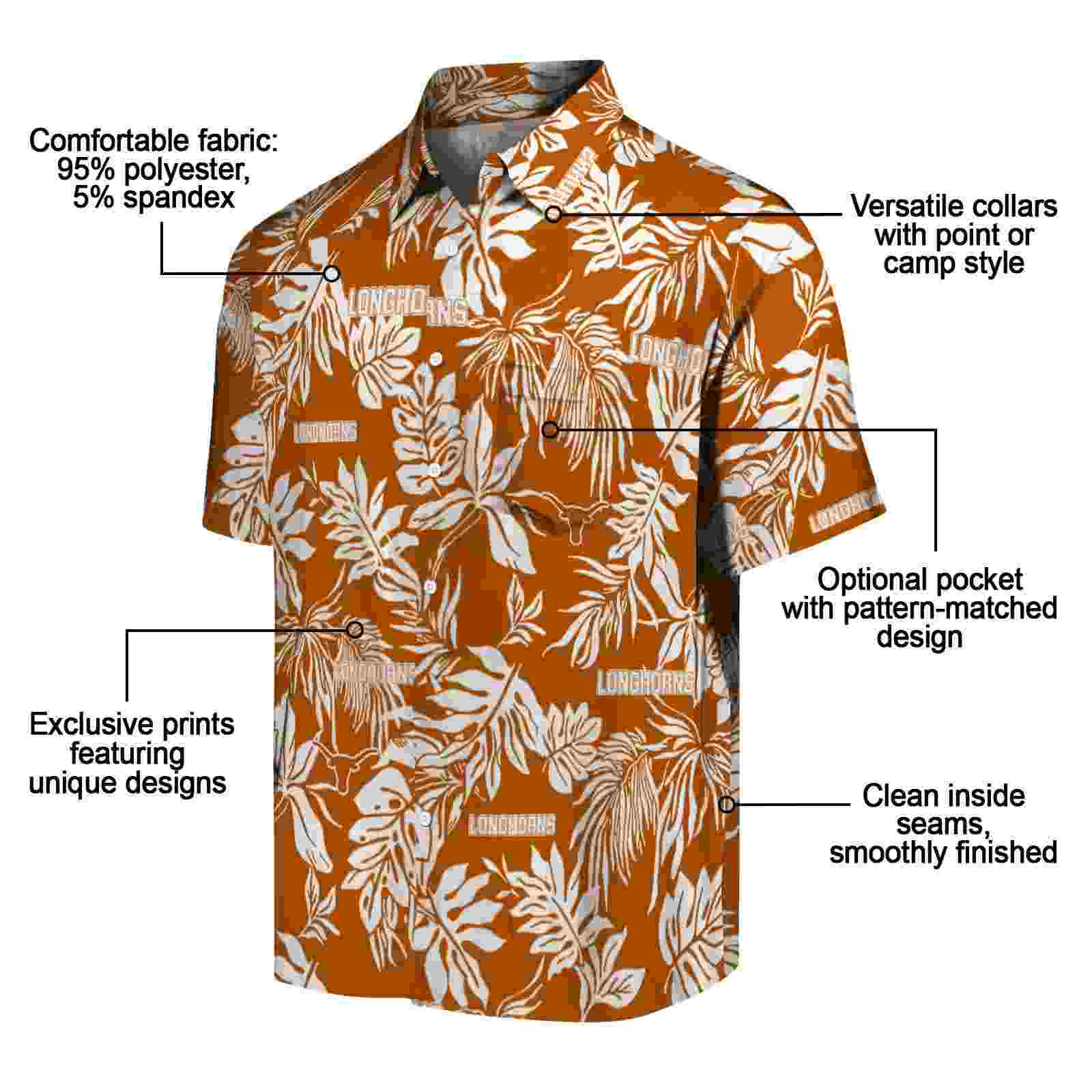 texas longhorns tropical leaf orange white hawaiian shirt new arrival