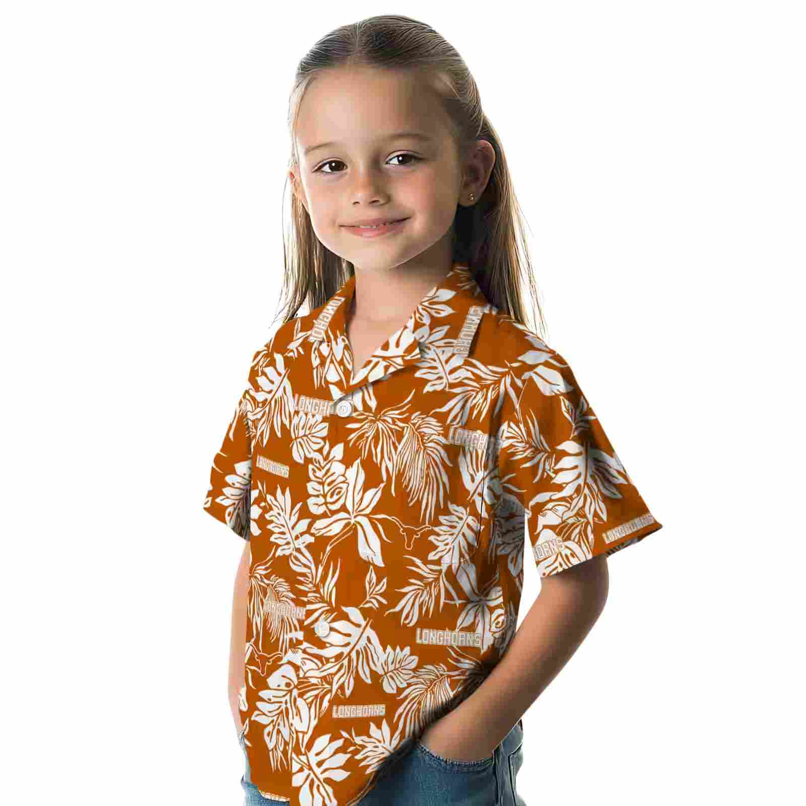 texas longhorns tropical leaf orange white hawaiian shirt premium grade