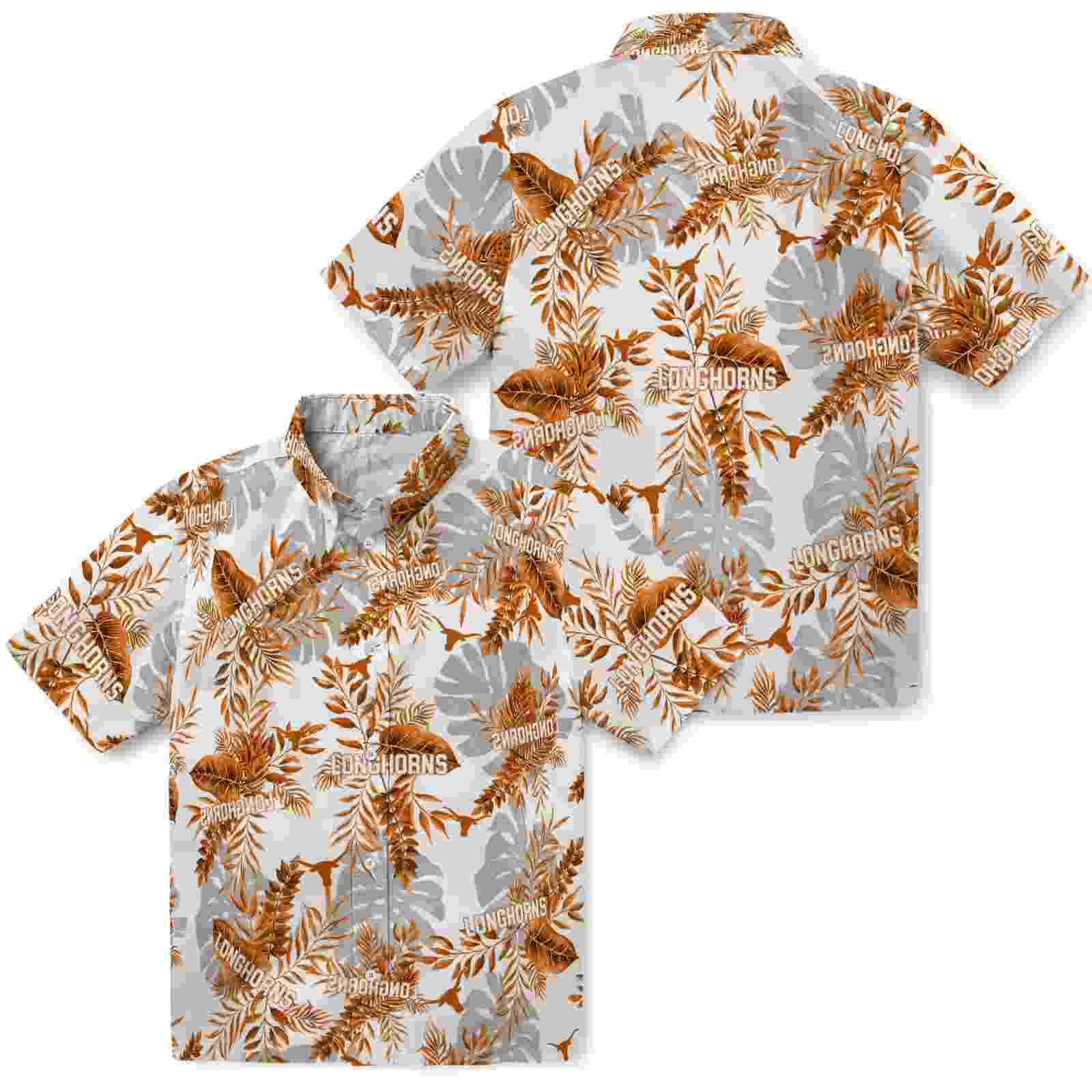 texas longhorns tropical leaves orange white hawaiian shirt high quality