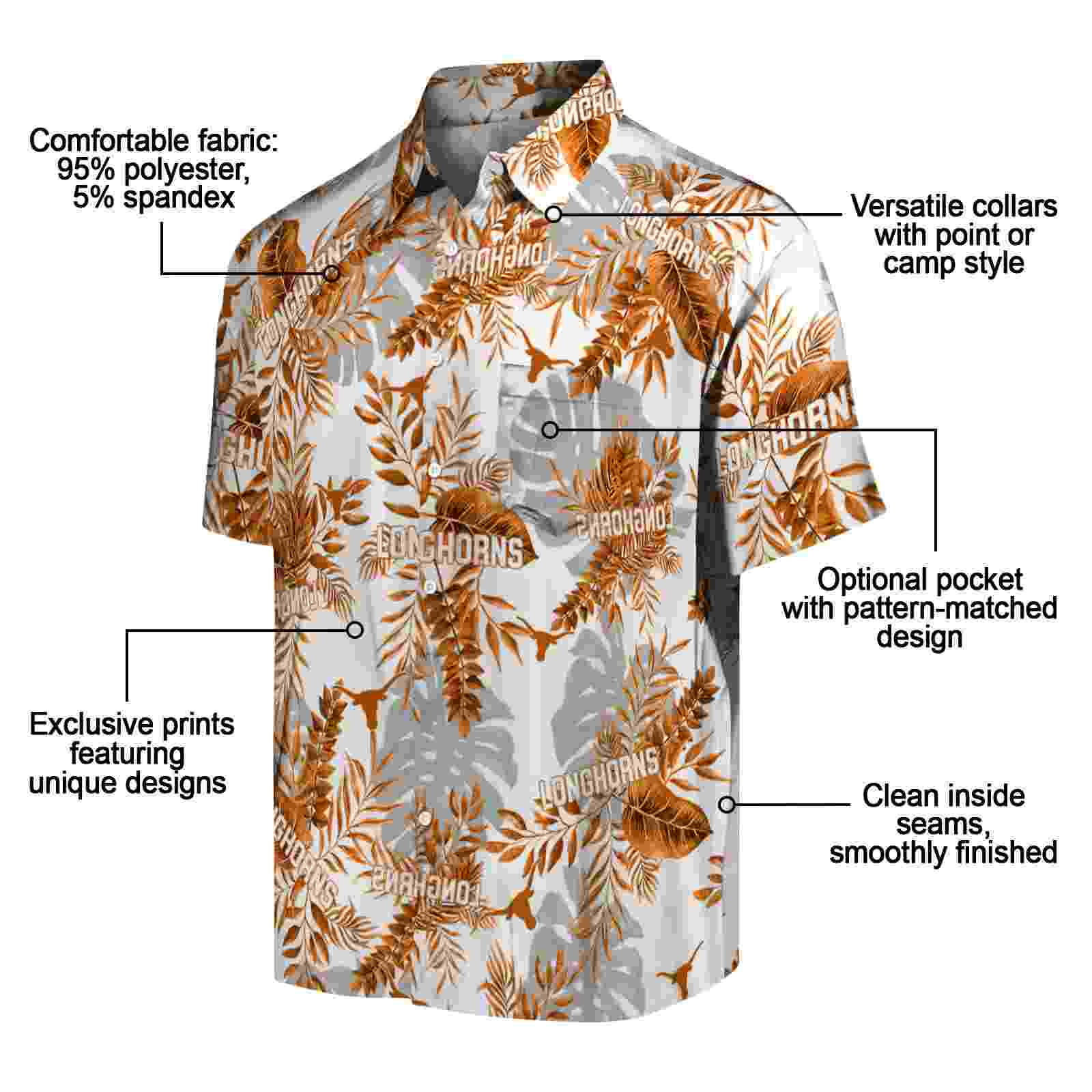 texas longhorns tropical leaves orange white hawaiian shirt new arrival