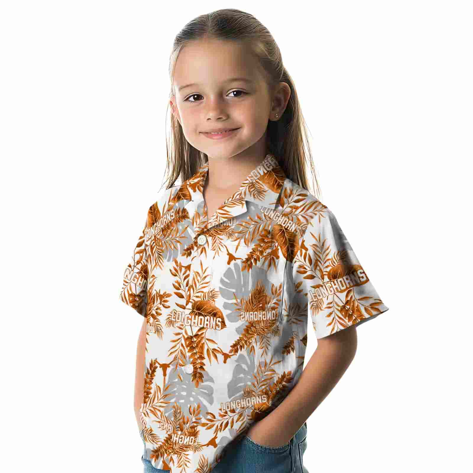 texas longhorns tropical leaves orange white hawaiian shirt premium grade