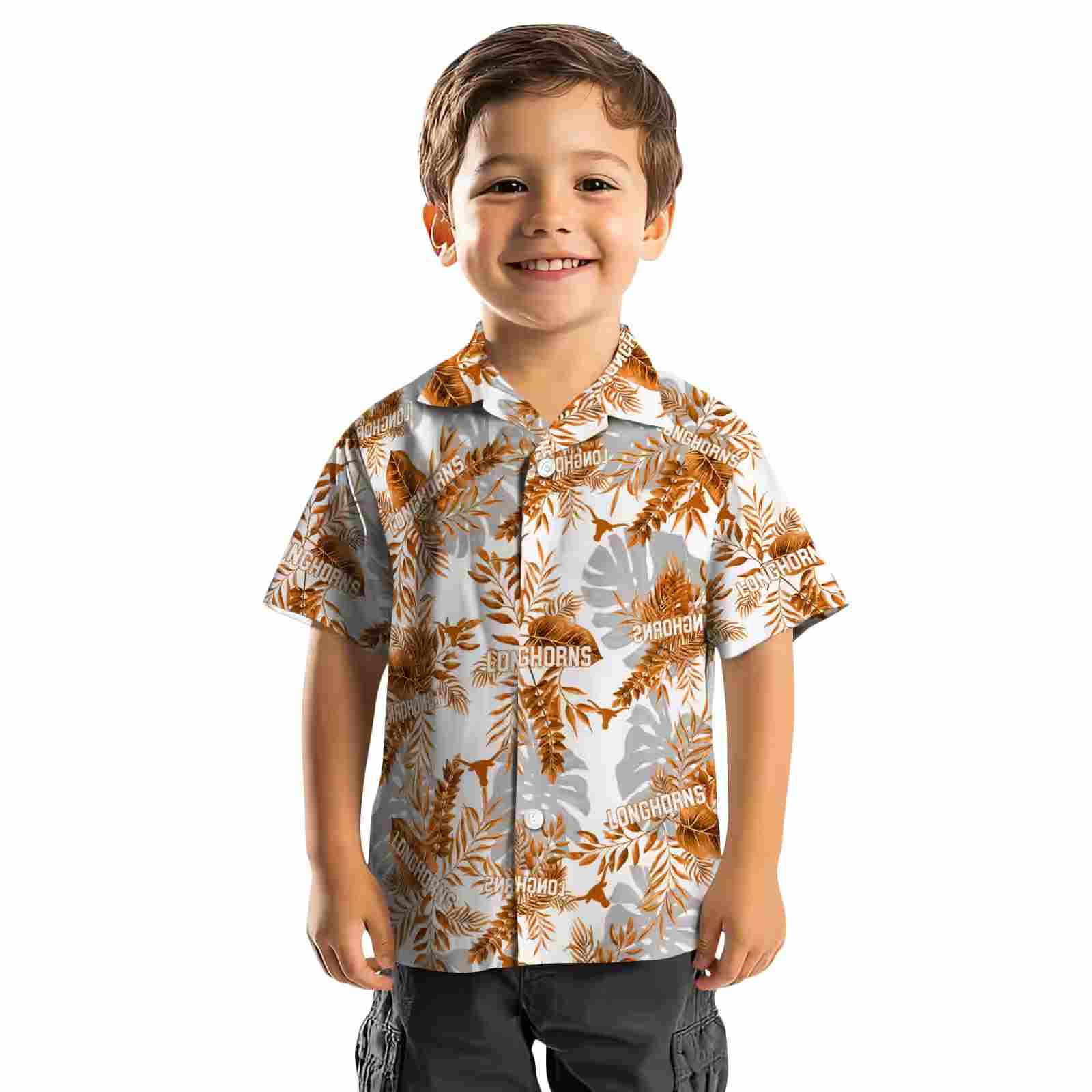 texas longhorns tropical leaves orange white hawaiian shirt top rated