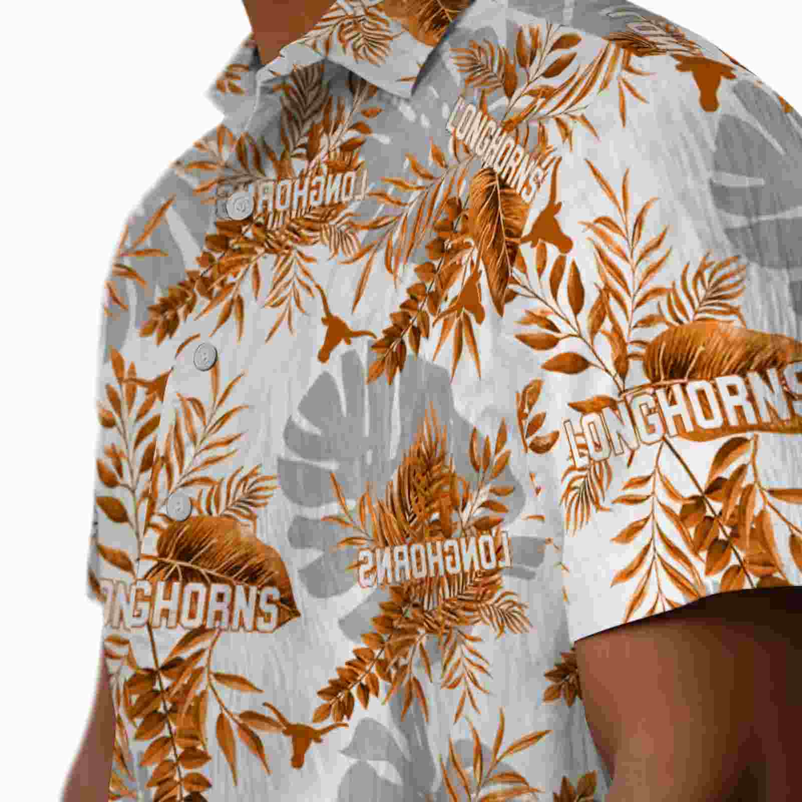 texas longhorns tropical leaves orange white hawaiian shirt trendy