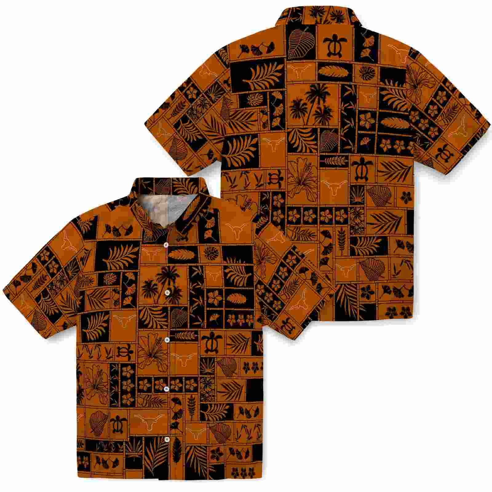 texas longhorns tropical patchwork orange black hawaiian shirt high quality