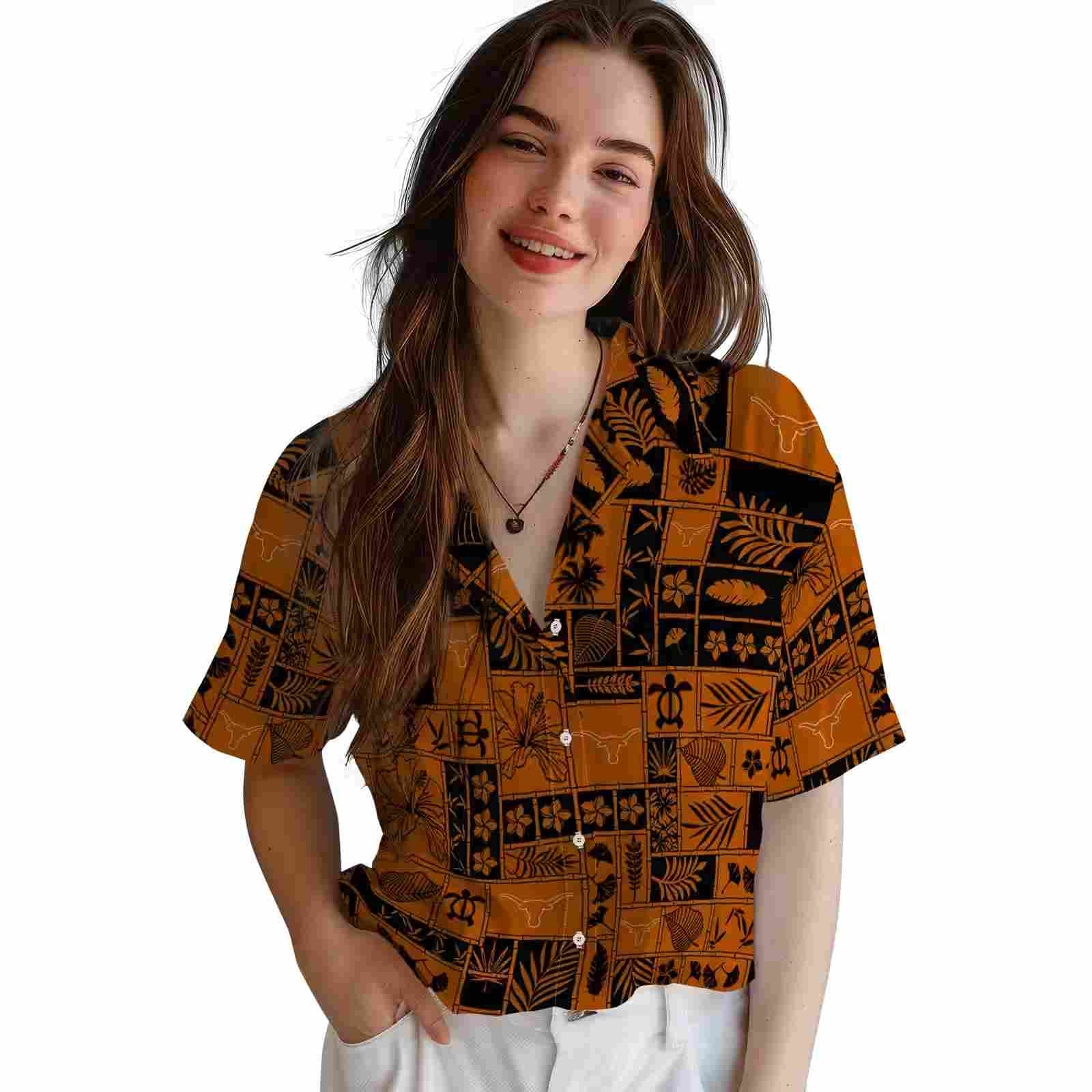 texas longhorns tropical patchwork orange black hawaiian shirt latest model