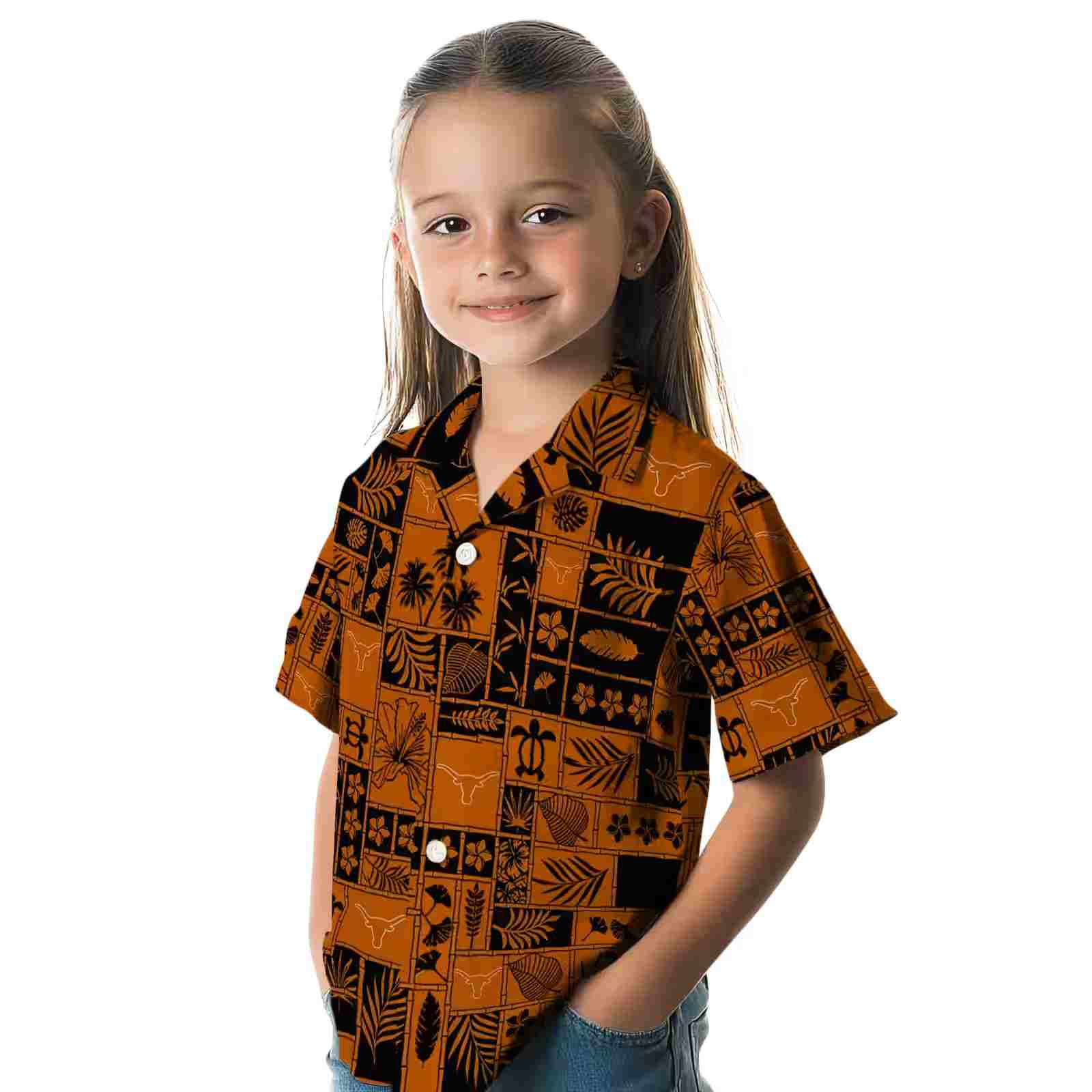 texas longhorns tropical patchwork orange black hawaiian shirt premium grade