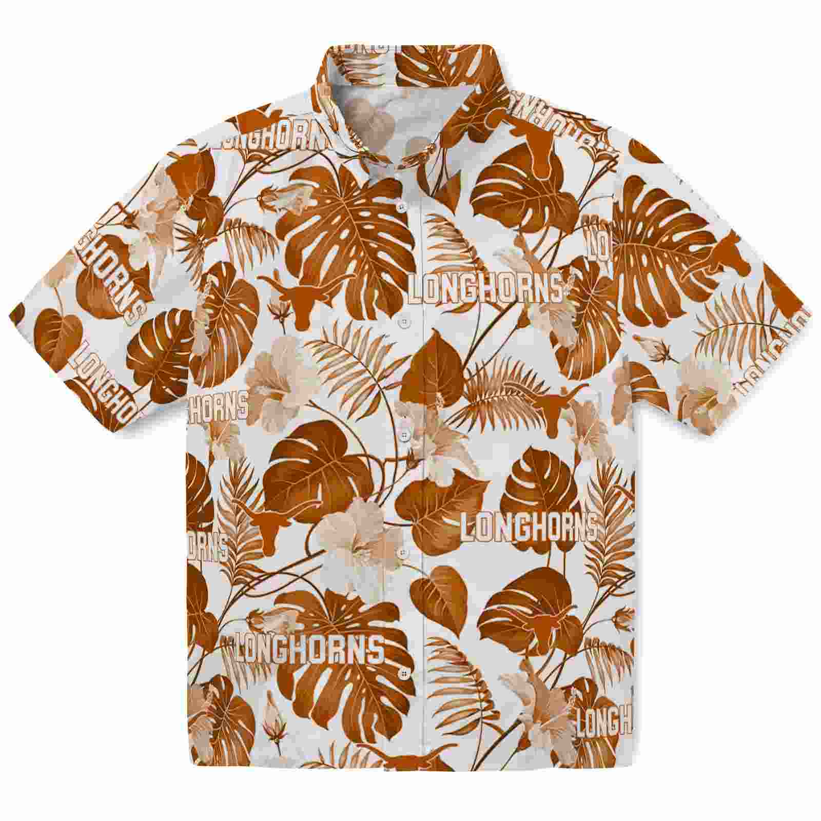 Texas Longhorns Tropical Plants Orange White Hawaiian Shirt