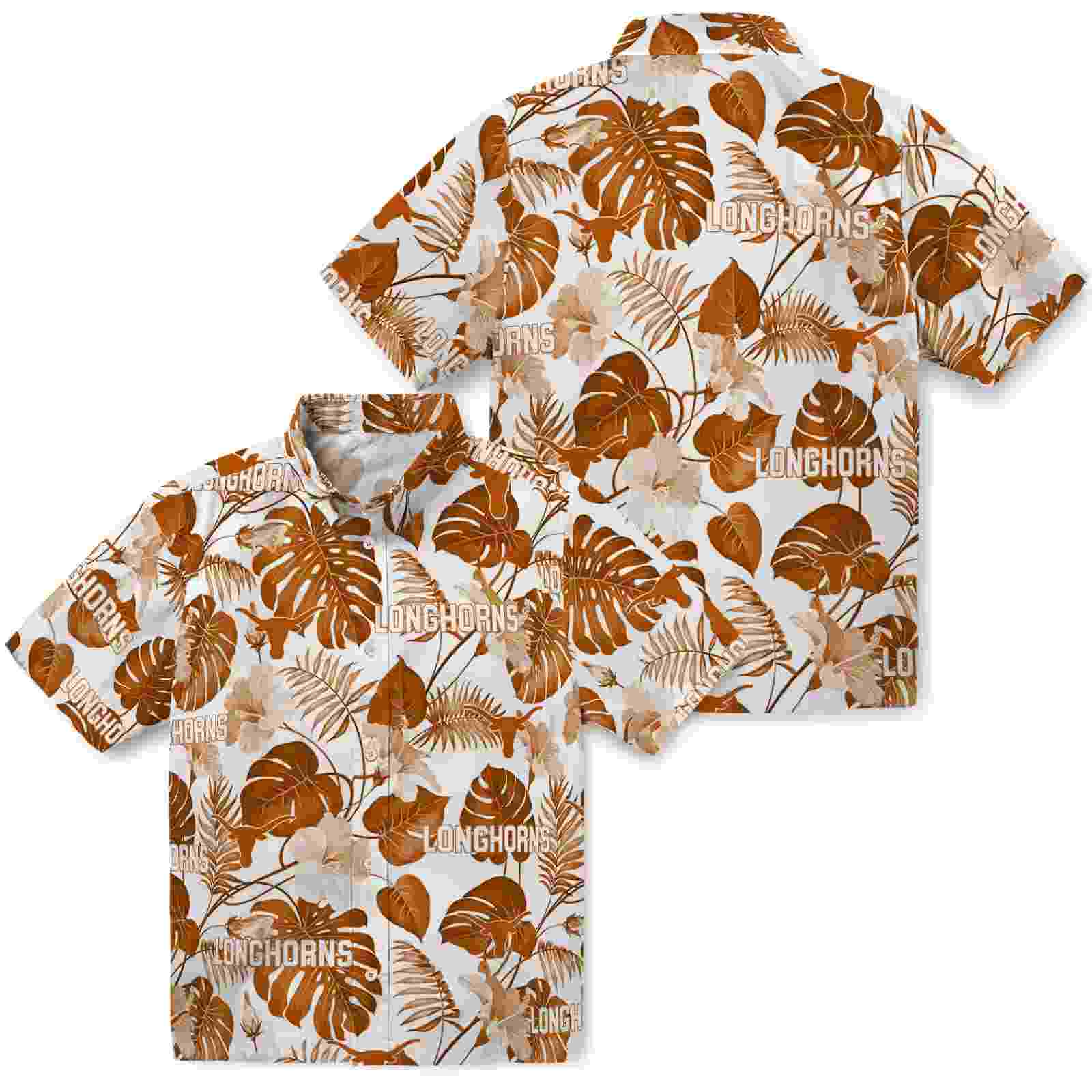 texas longhorns tropical plants orange white hawaiian shirt high quality