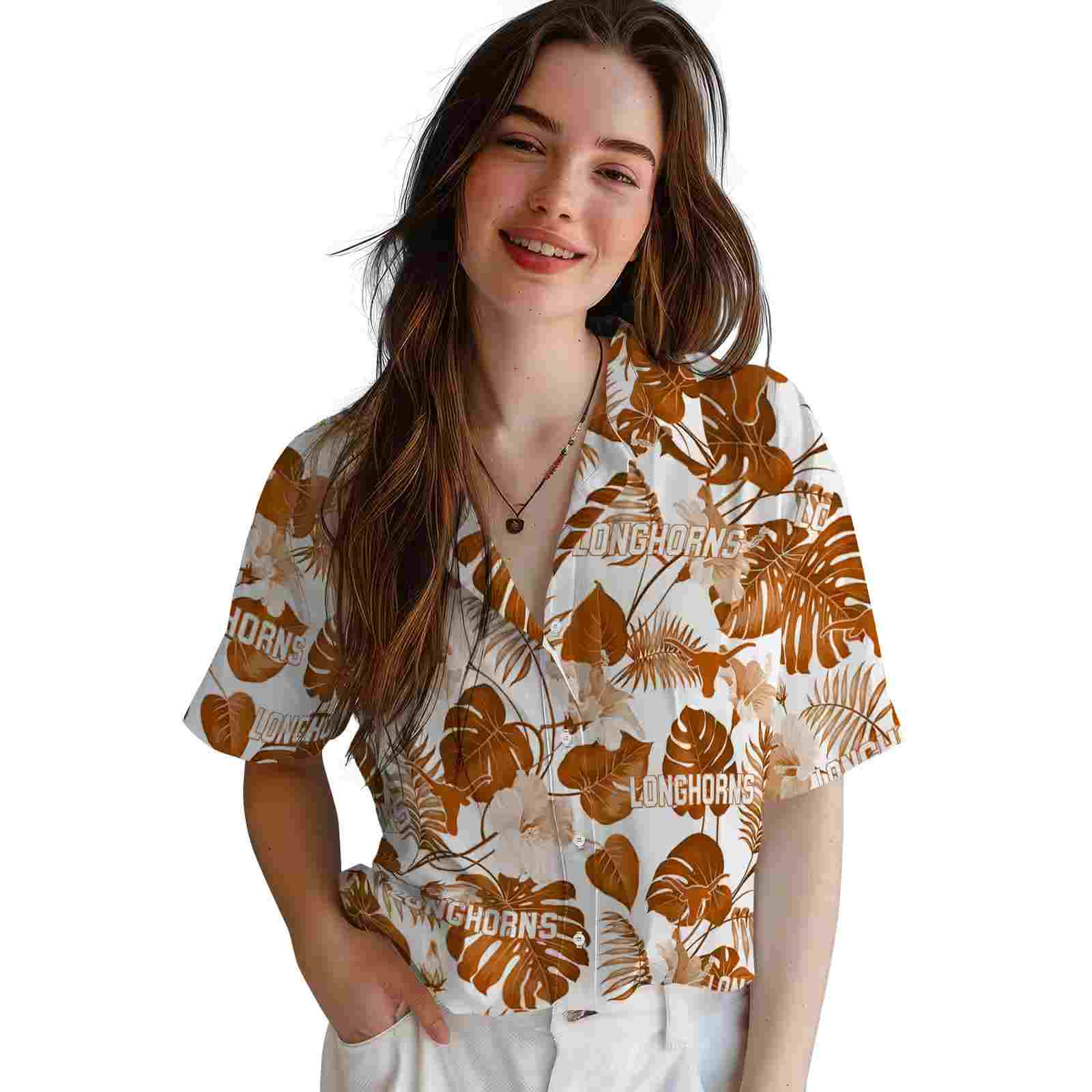 texas longhorns tropical plants orange white hawaiian shirt latest model