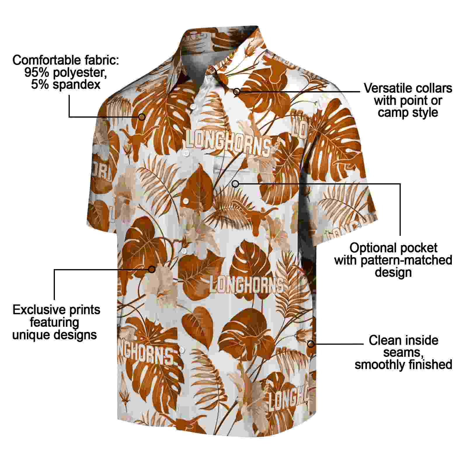 texas longhorns tropical plants orange white hawaiian shirt new arrival