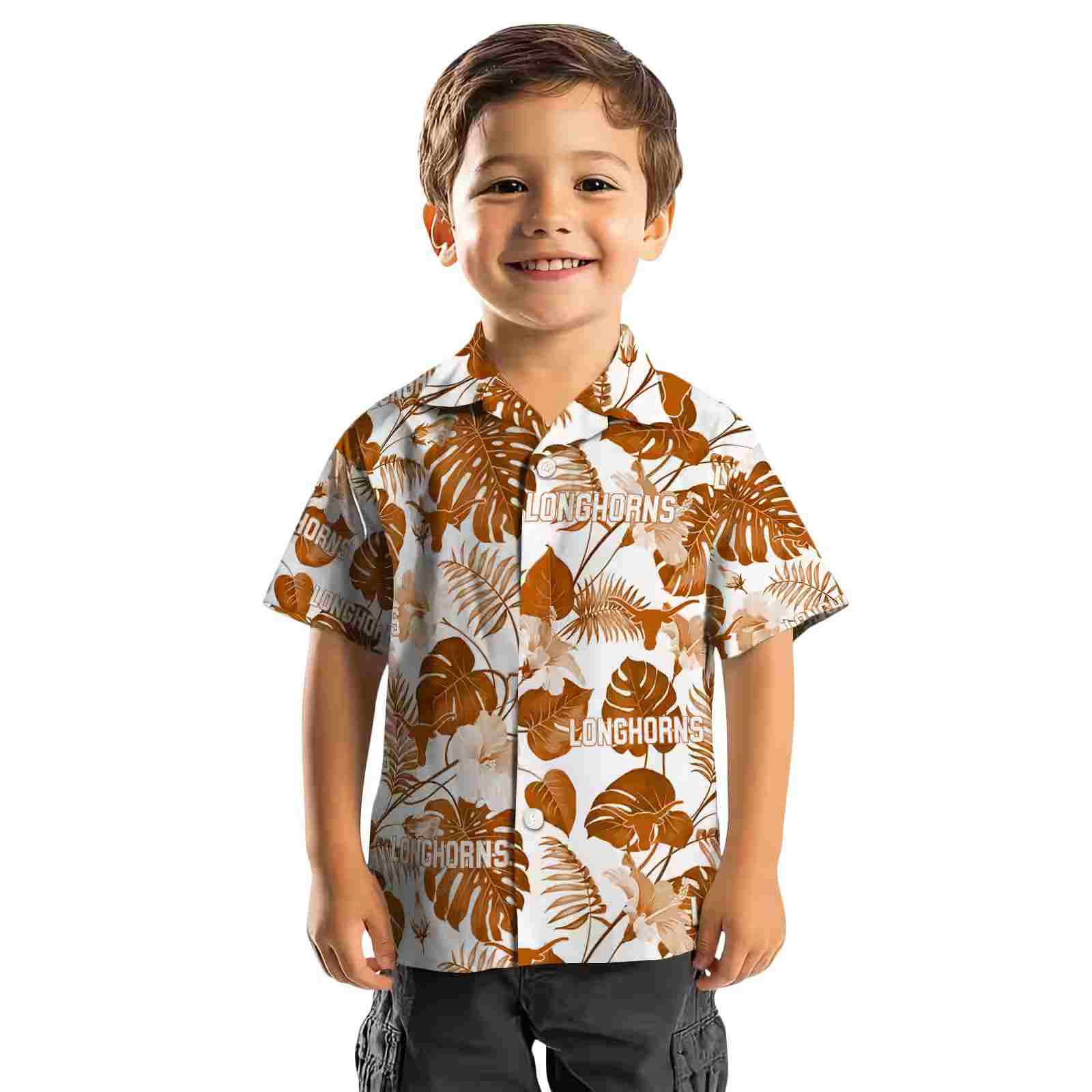 texas longhorns tropical plants orange white hawaiian shirt top rated