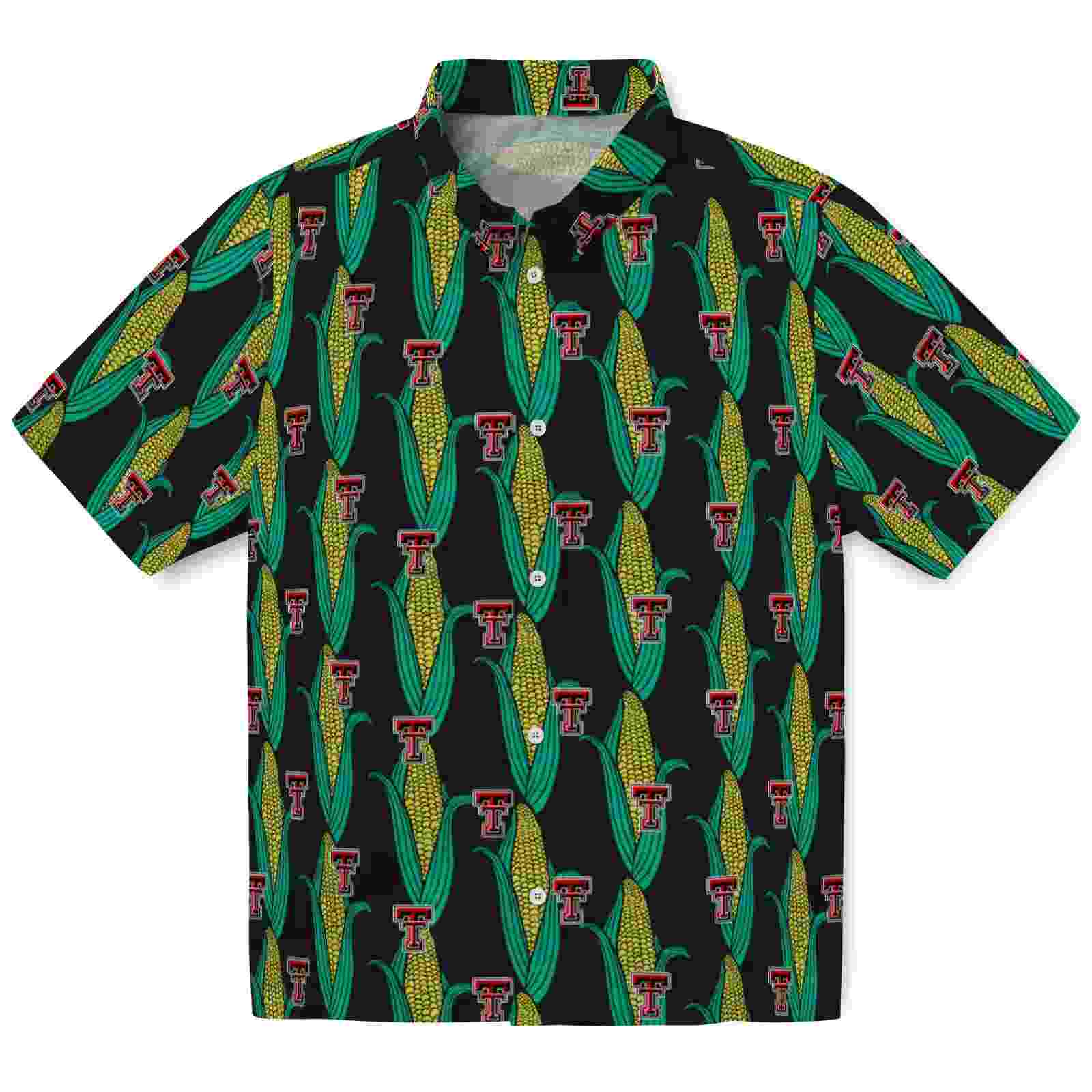 Texas Tech Red Raiders Corn Motifs Black Green Hawaiian Shirt