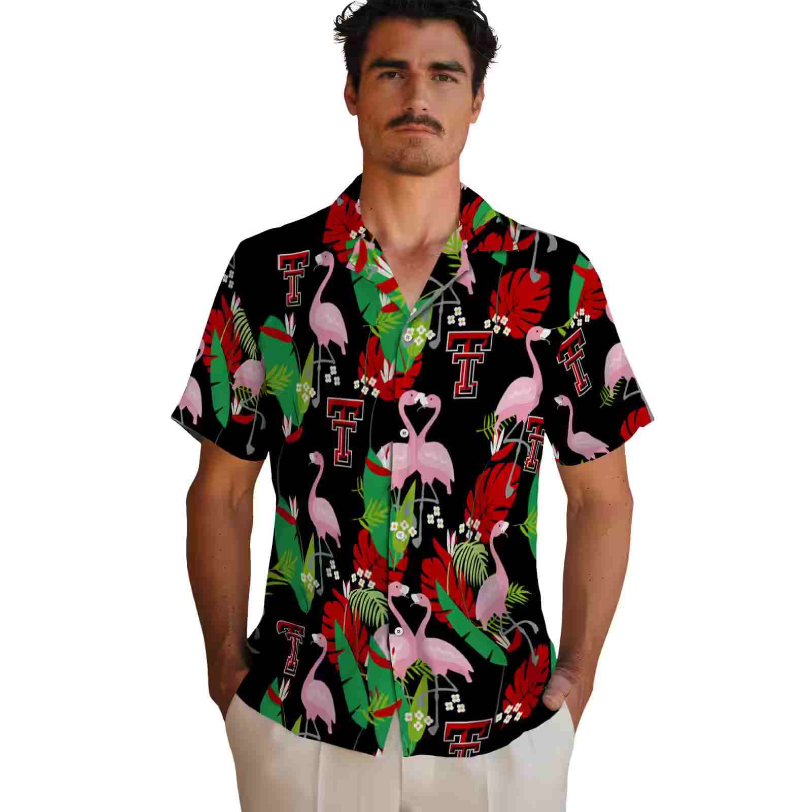 texas tech red raiders flamingo foliage red green hawaiian shirt fashion forward