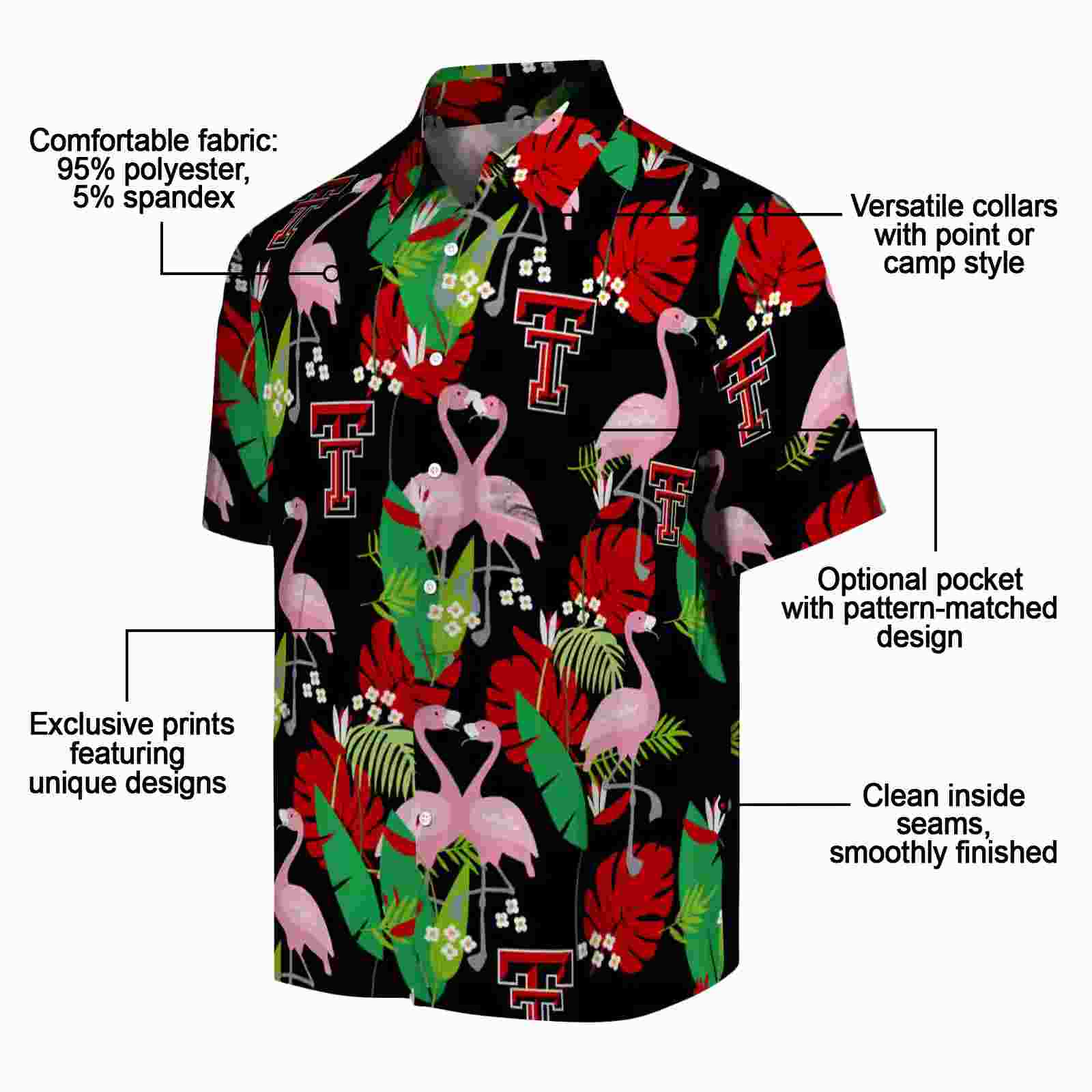 texas tech red raiders flamingo foliage red green hawaiian shirt new arrival