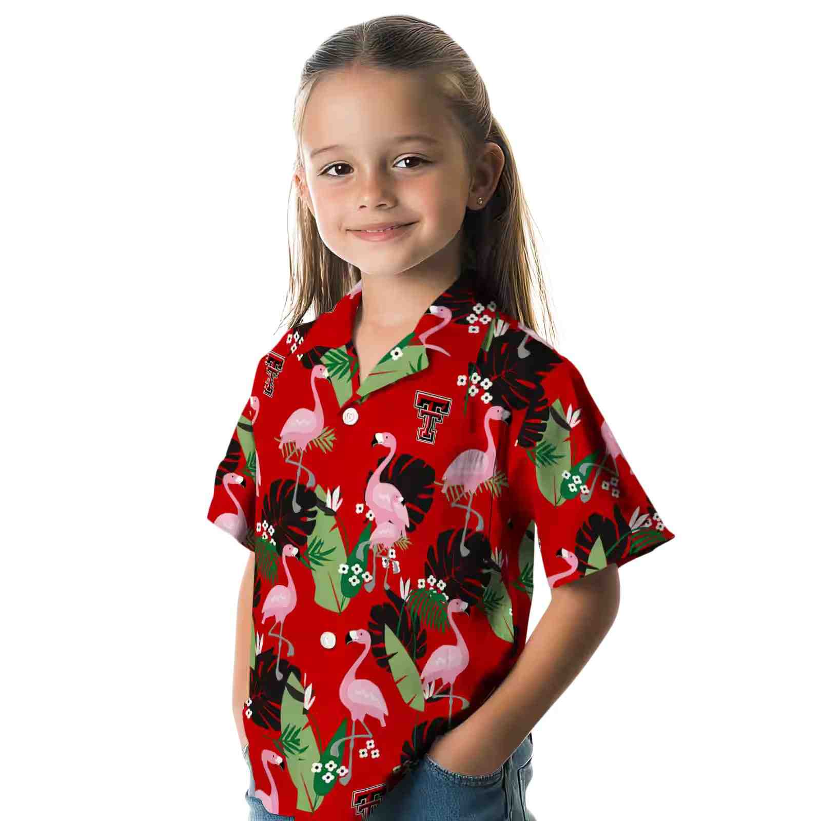 texas tech red raiders flamingo leaf motif red hawaiian shirt premium grade