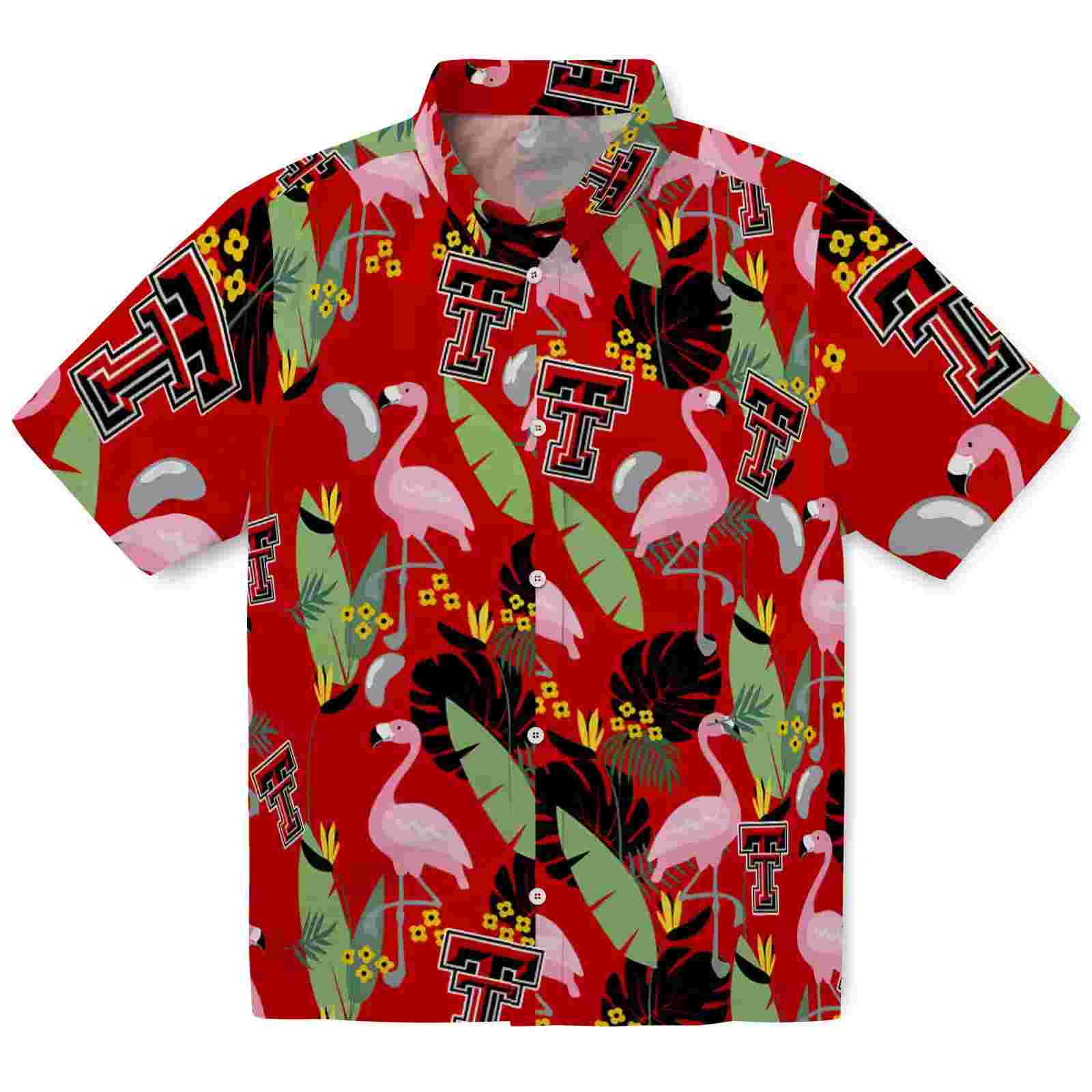 Texas Tech Red Raiders Flamingo Leaves Red Hawaiian Shirt