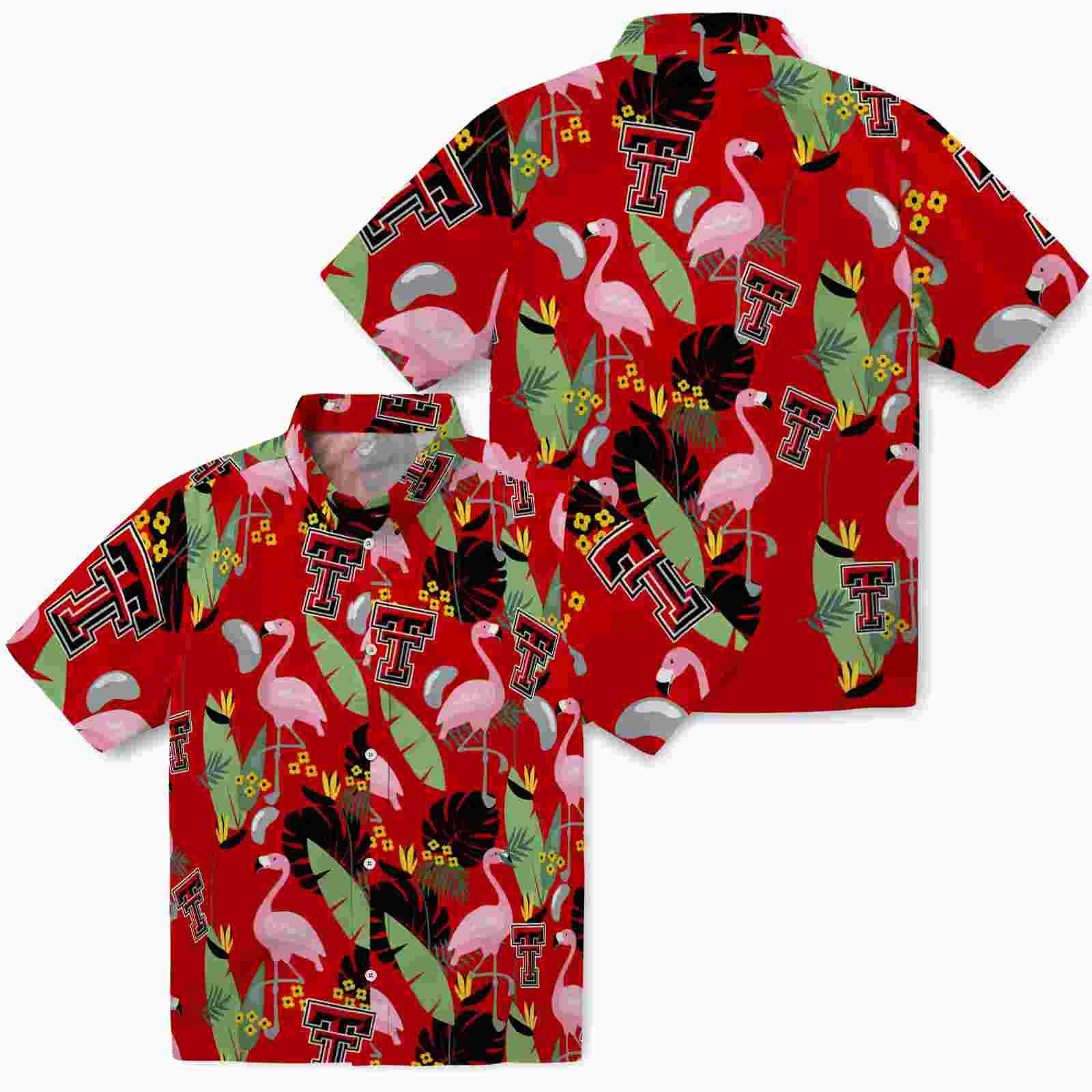 texas tech red raiders flamingo leaves red hawaiian shirt high quality